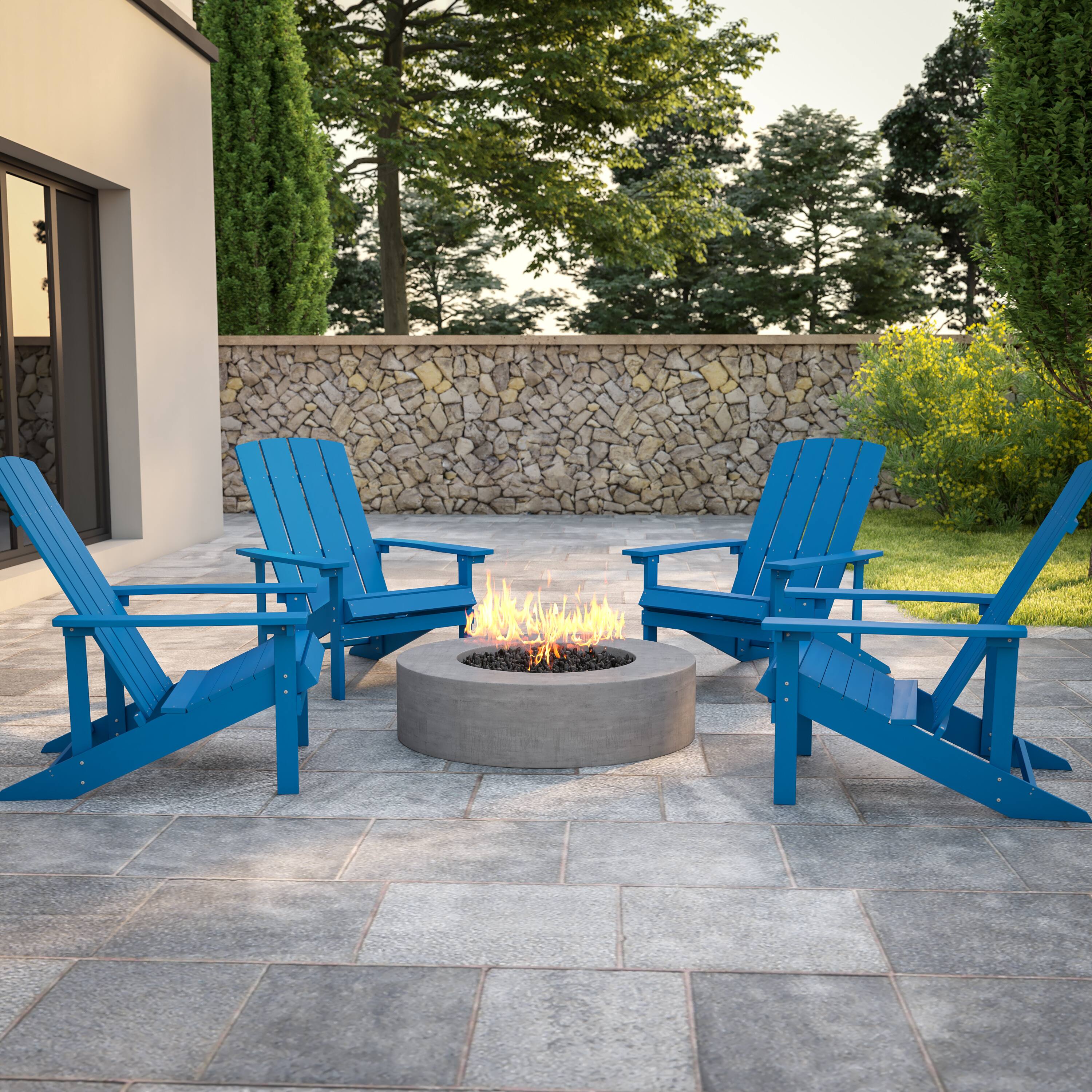 Alt View 2. Emma + Oliver - 4 Pack Outdoor All-Weather Poly Resin Wood Adirondack Chairs - Blue.