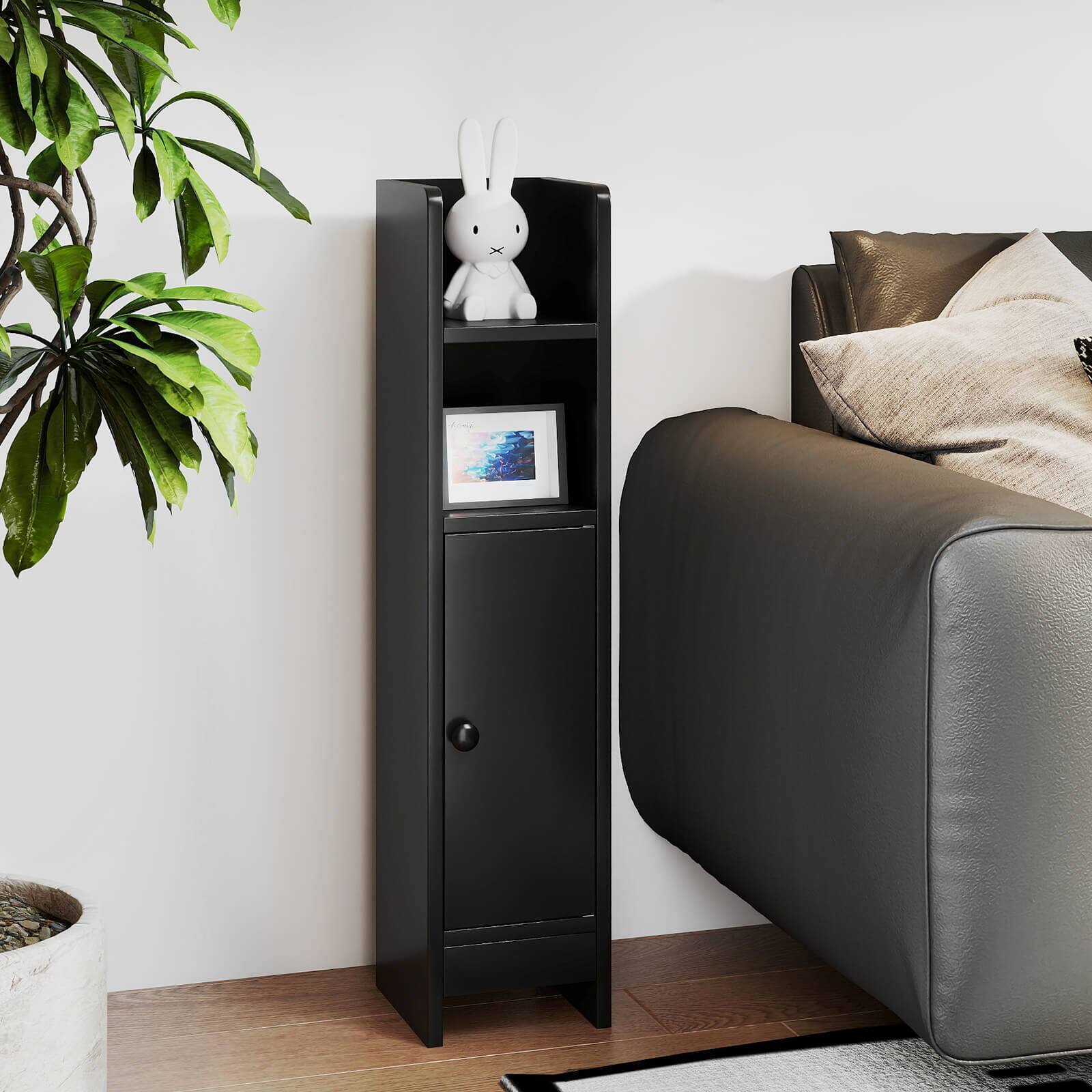 Alt View 4. Costway - Costway Bathroom Storage Cabinet with Adjustable Shelf 1 Door & 2 Open Shelves Living Room - Black.