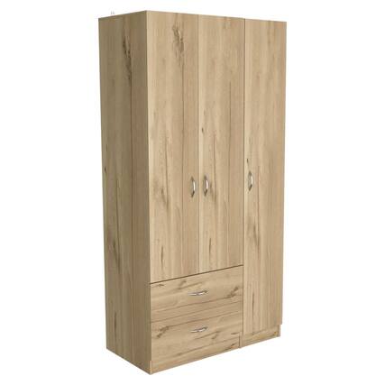 Front. TuHome - Austral Three Door Armoire Light Oak / Black MDF - White.