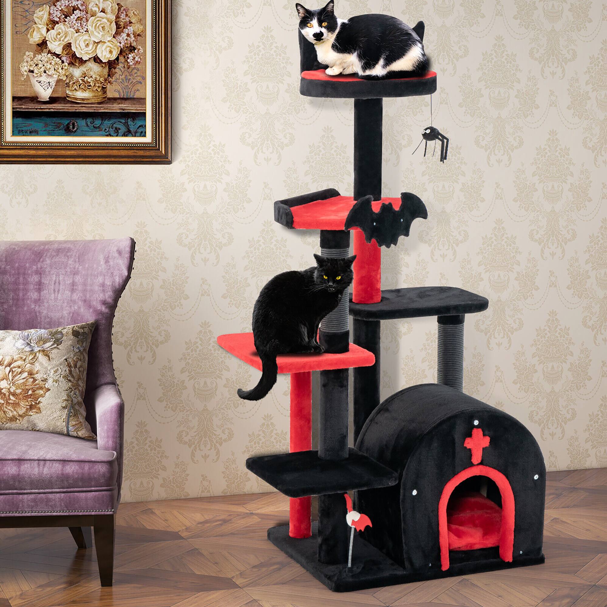Alt View 4. Gymax - Gymax 6-Tier Gothic Cat Tree 53'' Tall Cat Tower w/ Cat Bed Arch-Shaped Condo Pompom.