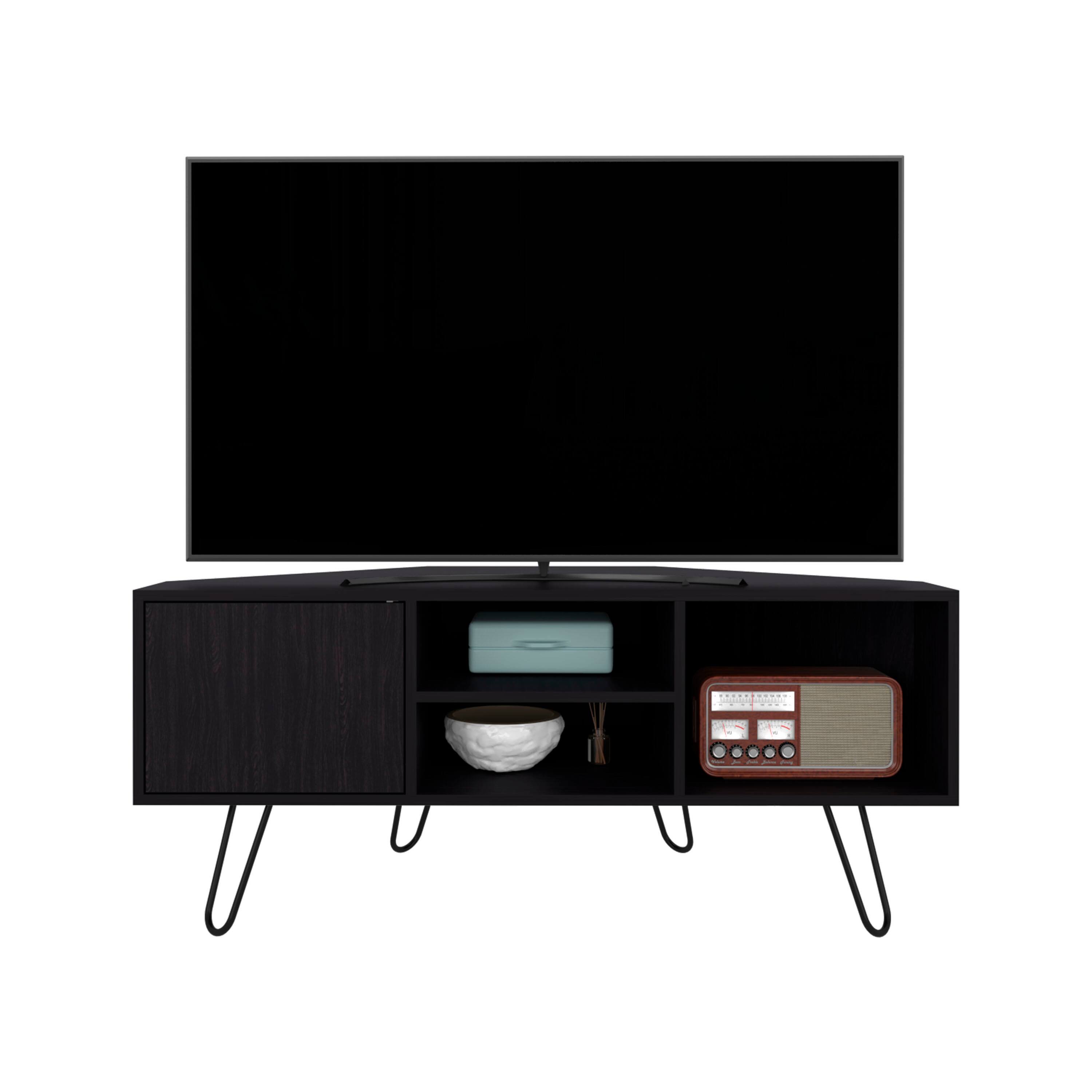 Spaco - Modern TV Stand for 55-65 Inch TVs,Entertainment Center Media Console with 1 Door Cabinet with 3 Open Shelves - Black
