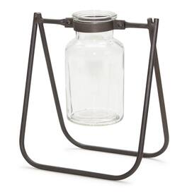BreeBe - Hanging Glass Jar Vase with Metal Stand (Set of 2) - Brown, Clear
