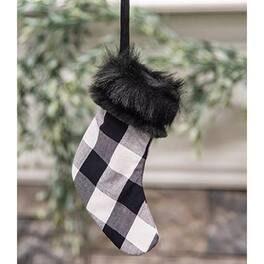 BreeBe - *White Buffalo Check and Faux Fur Stocking Ornament - White, Black