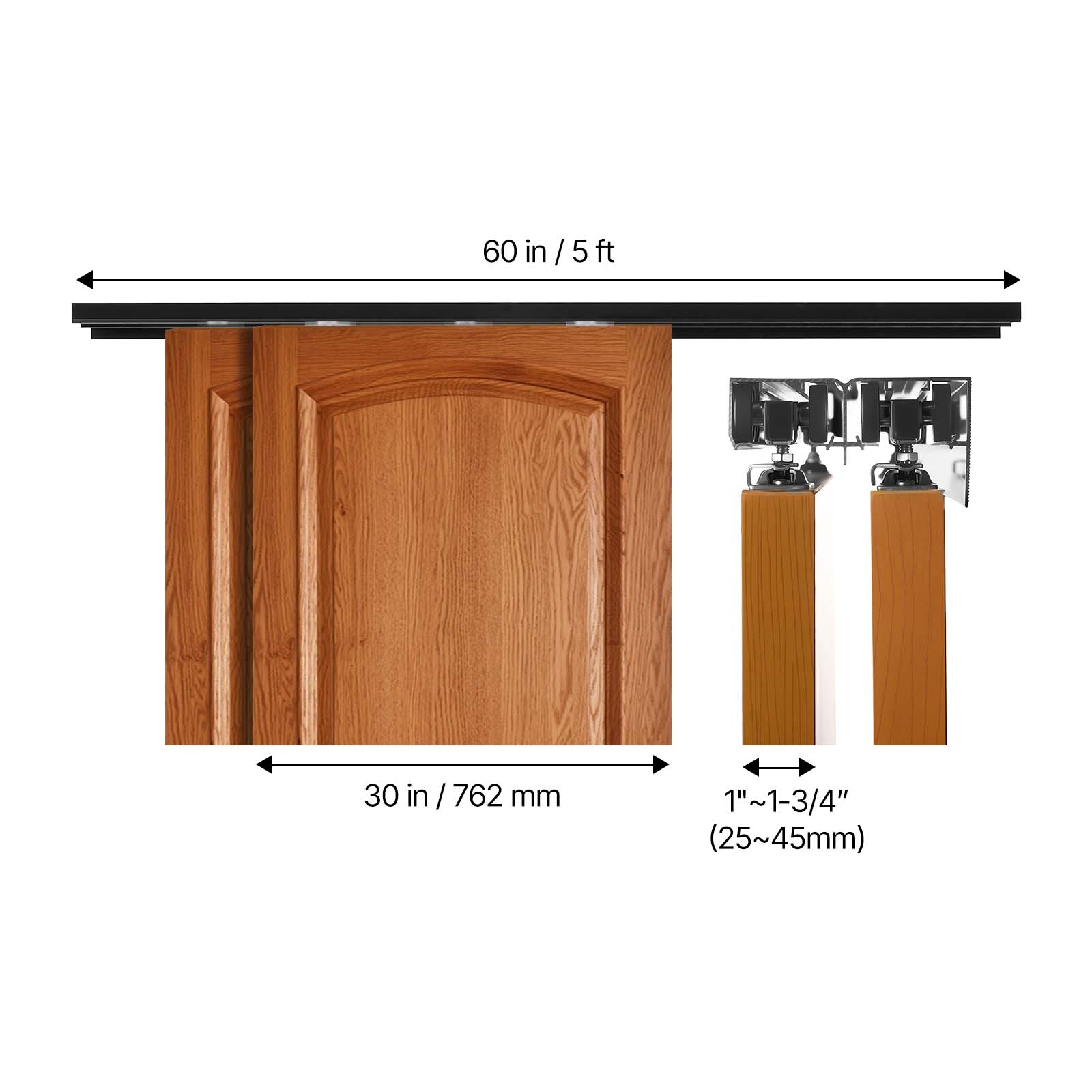 60 in / 5 ft  
30 in / 762 mm  
1"~1-3/4" (25~45mm)