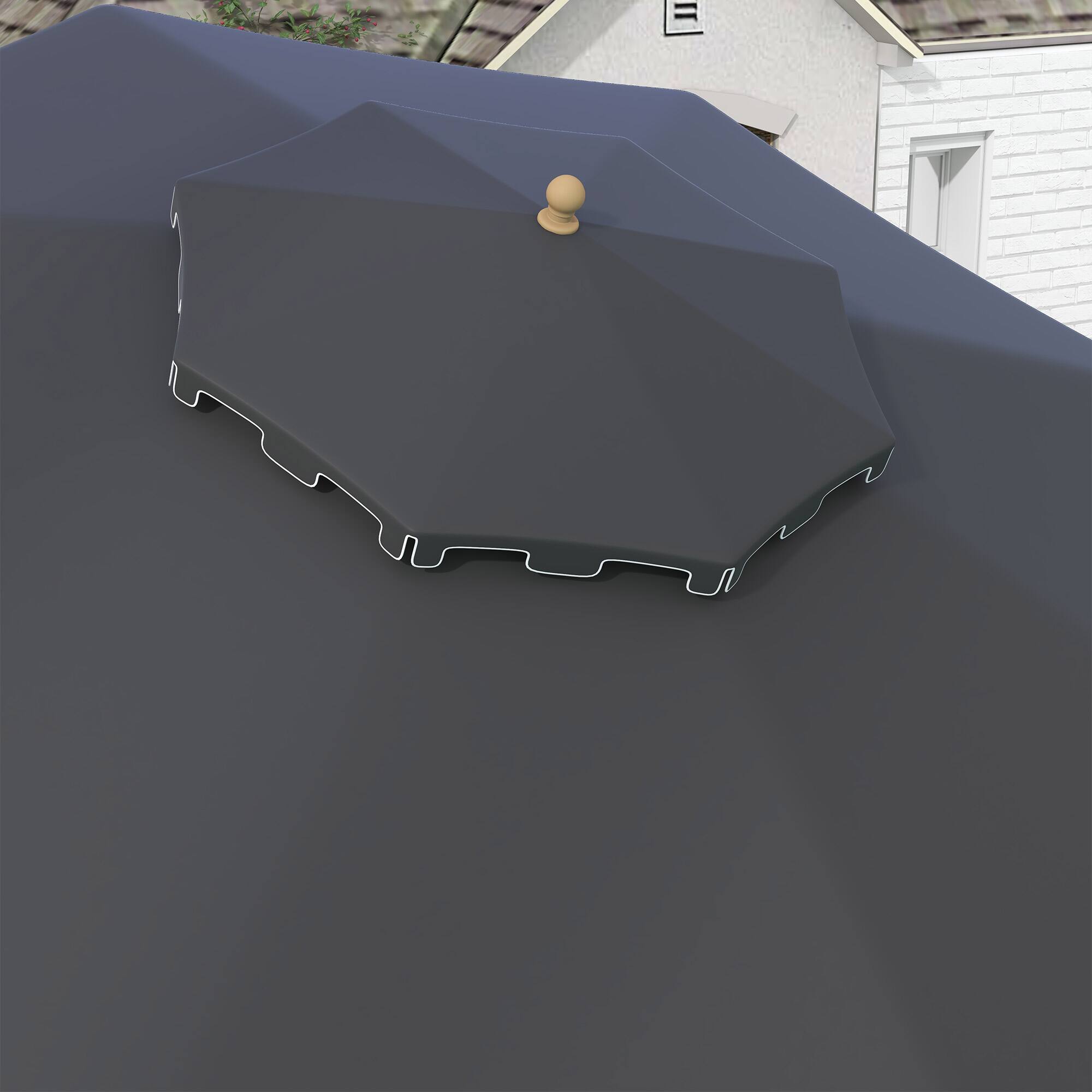 Alt View 8. Outsunny - 9' Patio Umbrella with Push Button Tilt and Crank, Double Top Ruffled Outdoor Market Table Umbrella with 8 Ribs - Dark Gray.