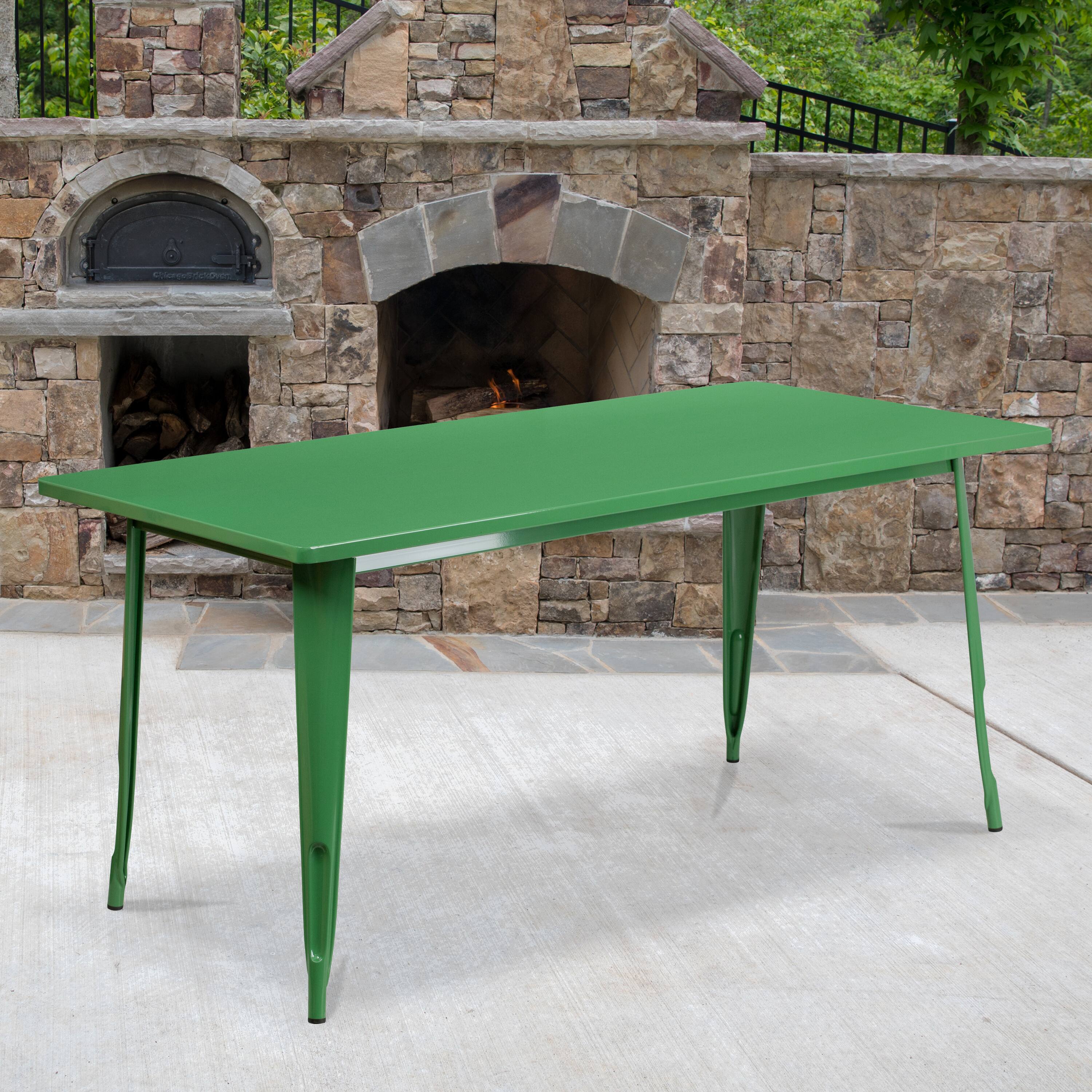 Angle. Flash Furniture - Charis Commercial Grade 31.5" x 63" Rectangular Green Metal Indoor-Outdoor Table - Green.