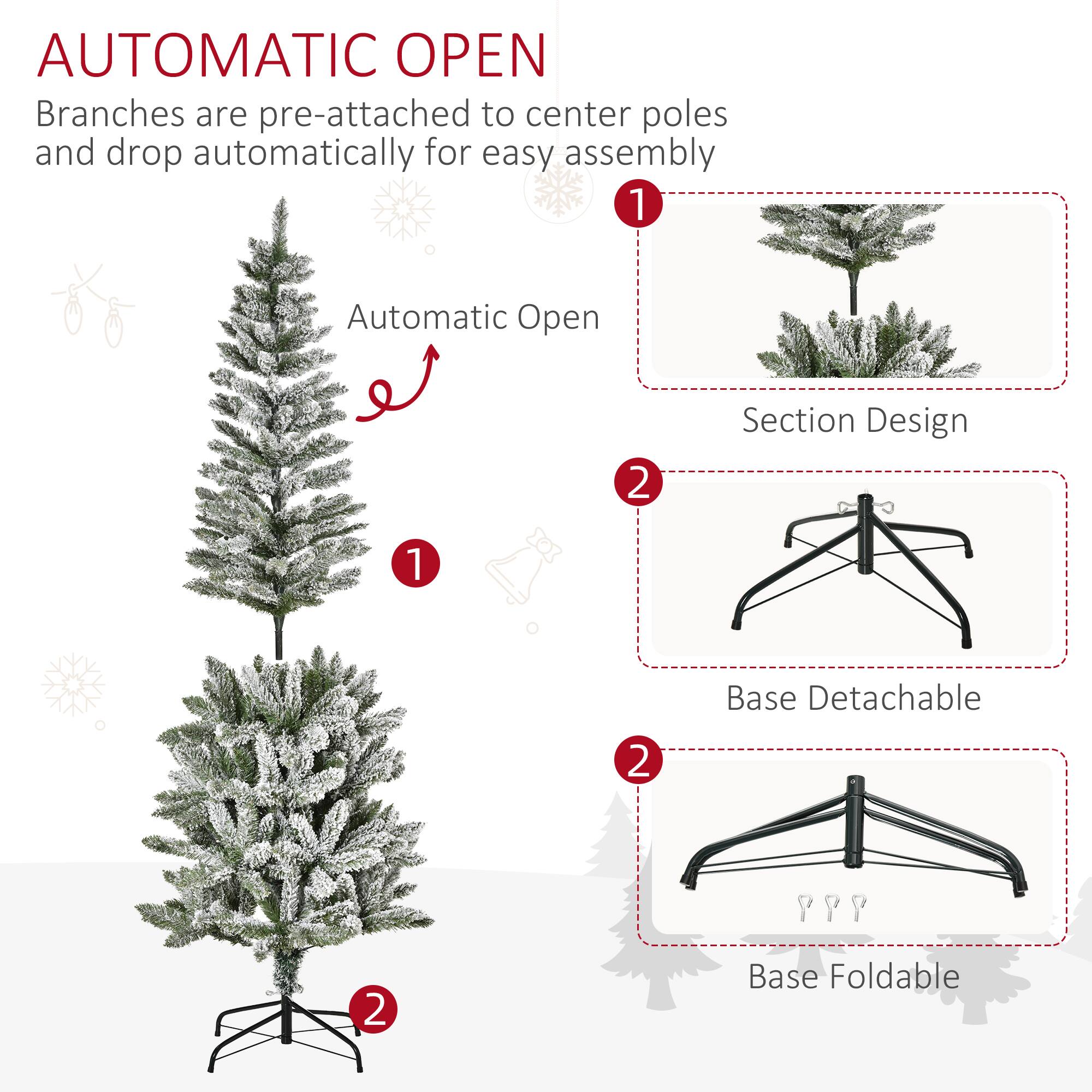 AUTOMATIC OPEN

1. Branches are pre-attached to center poles and drop automatically for easy assembly.
2. Section Design
3. Base Detachable
4. Base Foldable