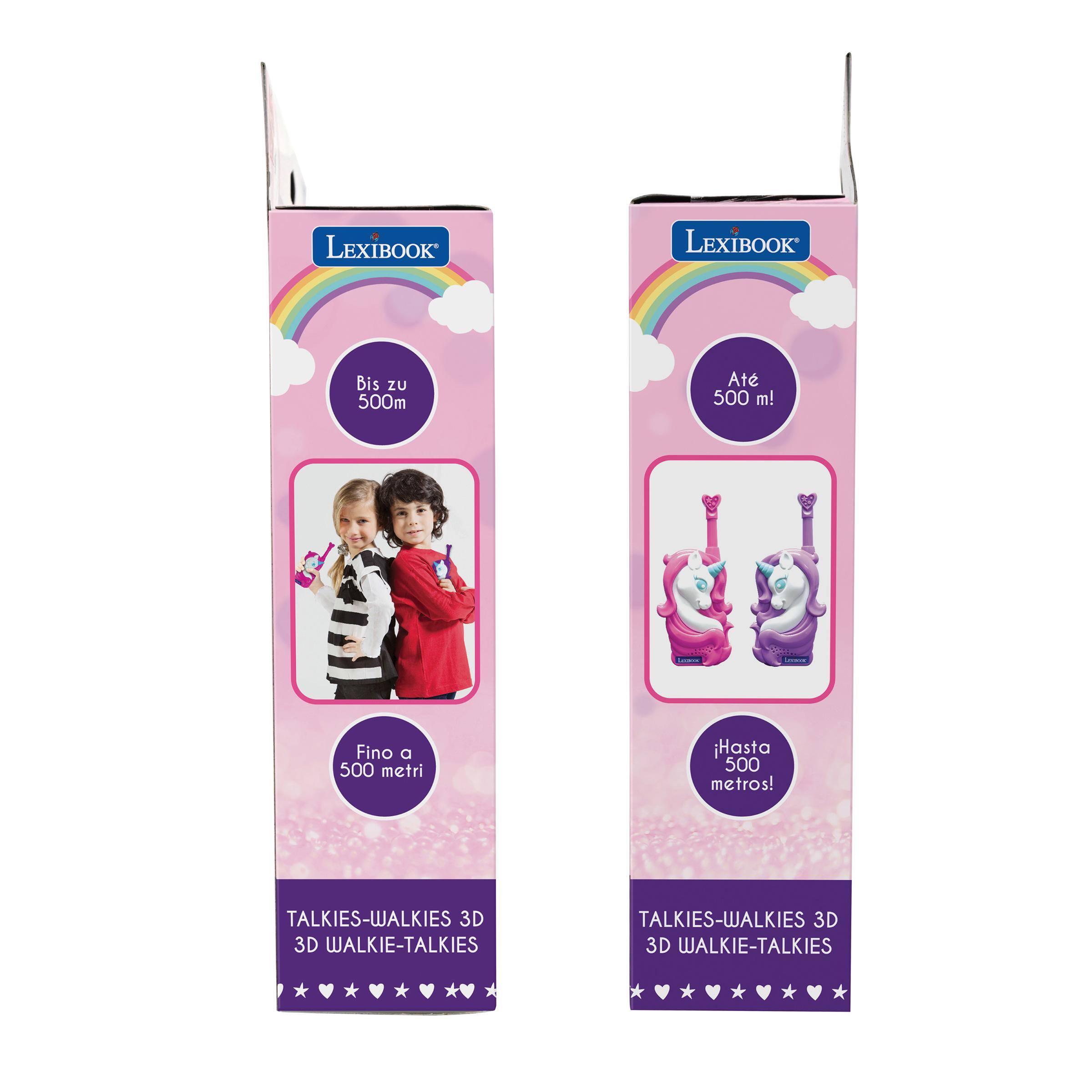 LEXIBOOK

Bis zu 500m  
At 500 m!  
Fino a 500 metri  
Hasta 500 metros!

TALKIES-WALKIES 3D  
3D WALKIE-TALKIES