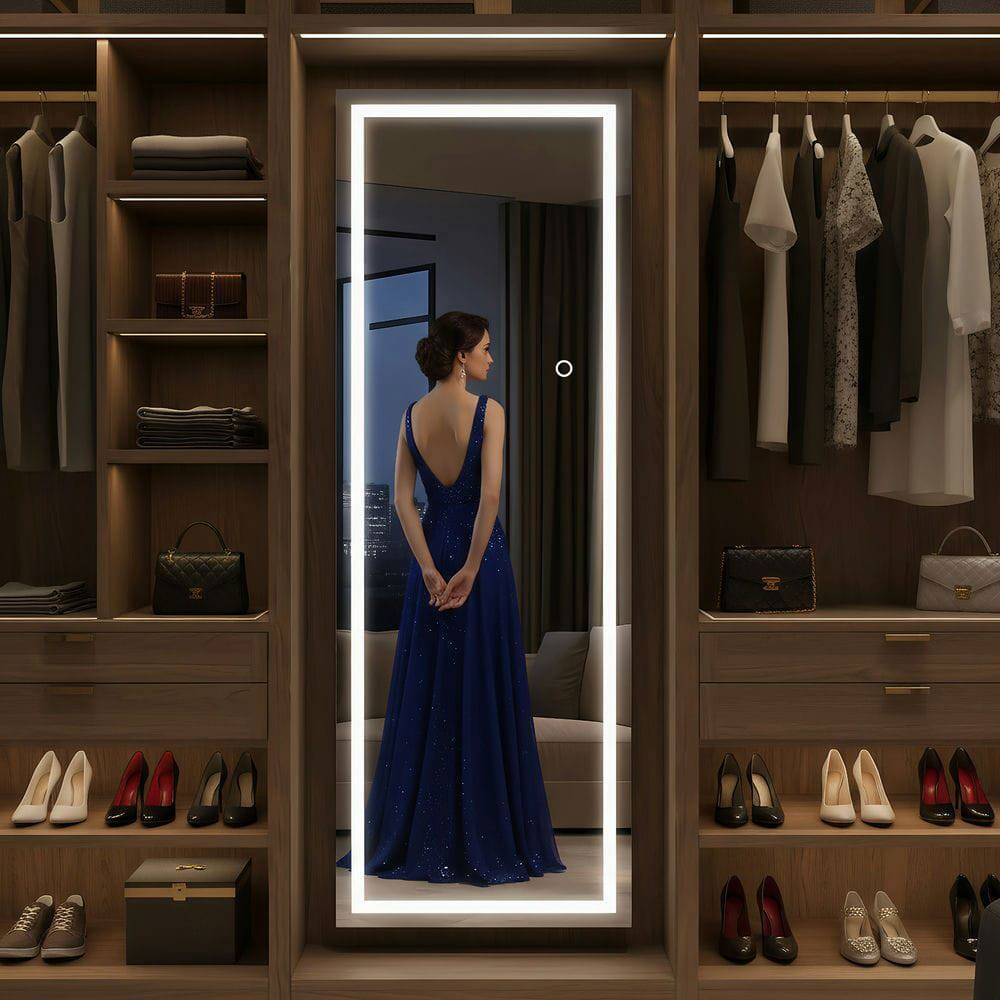 Alt View 5. Kadyn - 65x22 Inch Frameless Rectangle Full-Length LED Wall Mirror for Home - Black.