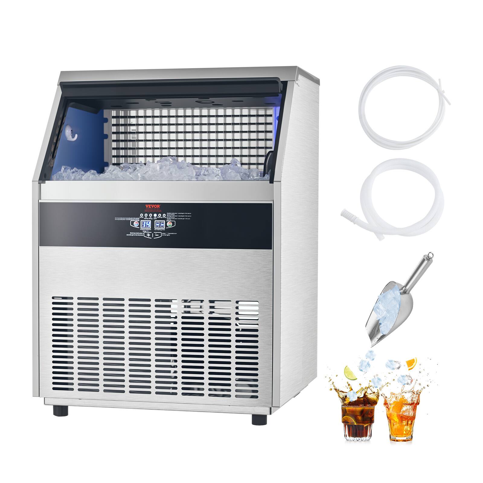 Alt View 5. VEVOR - 440lbs/24H Commercial Ice Maker, 160 Ice Cubes in 15 Minutes, 88lbs Large Storage Capacity for Bar Office Restaurant - Sliver.