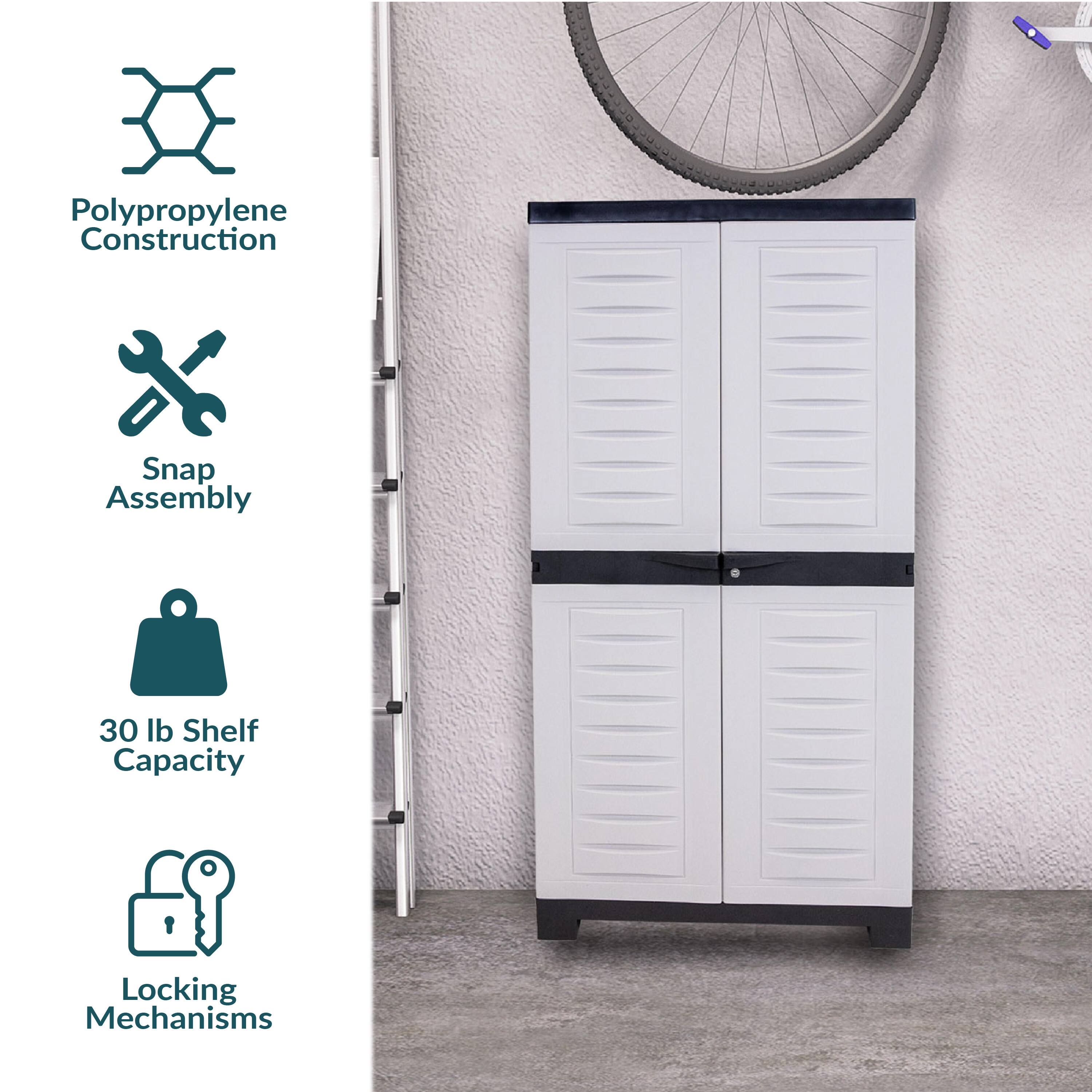 Polypropylene Construction  
Snap Assembly  
30 lb Shelf Capacity  
Locking Mechanisms