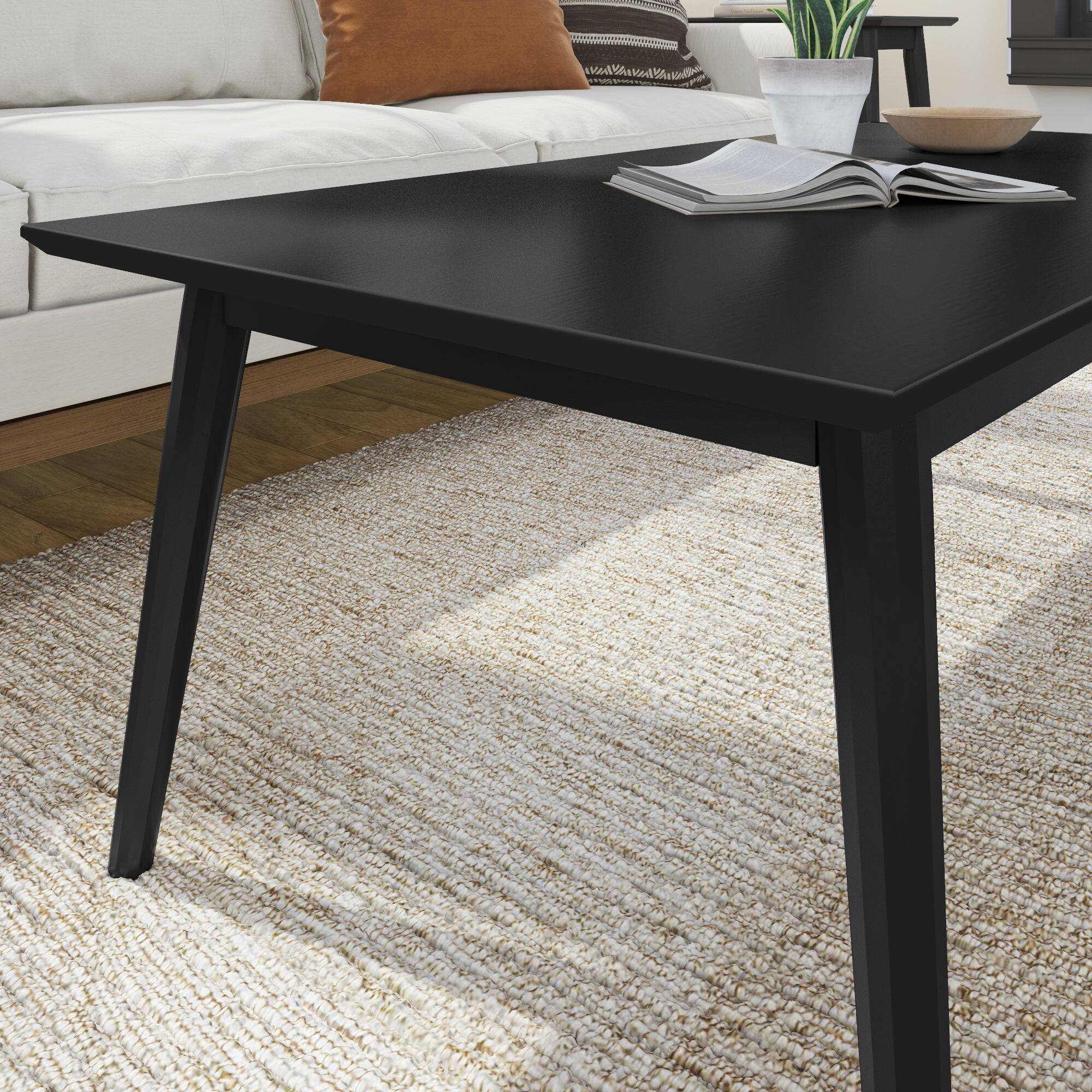Alt View 3. Plank+Beam - Mid-Century Modern Rectangular Coffee Table (48in x 24in / 1220mm x 610mm), Black - Black.