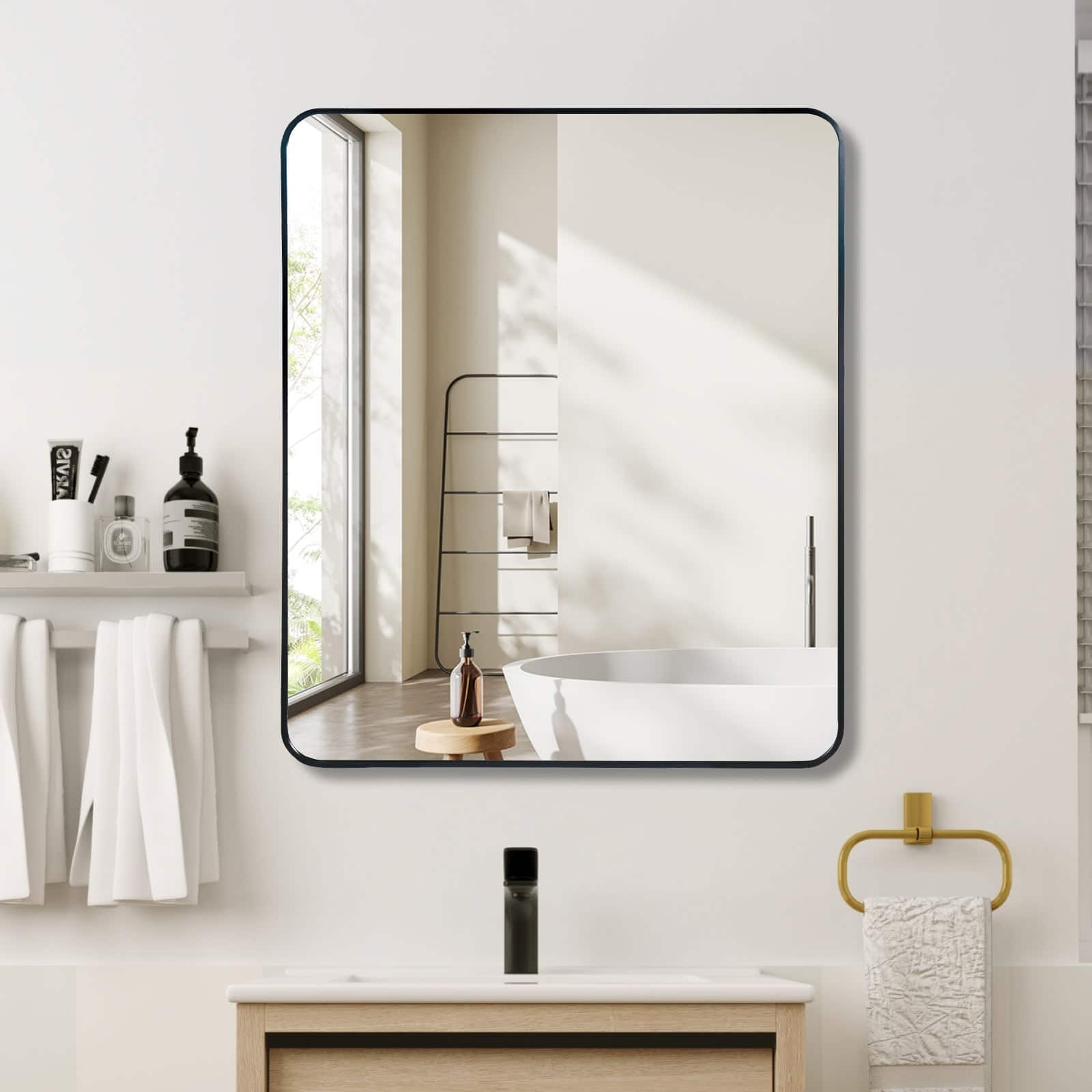 BreeBe - 30 'x36' Rectangular Bathroom Wall Mirror - Black
