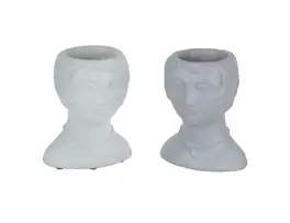 Things2Die4 - Set of 2 Roaring 20's Flapper Lady Gray Concrete Head Mini Planter 6 Inches Tall - Multicolored