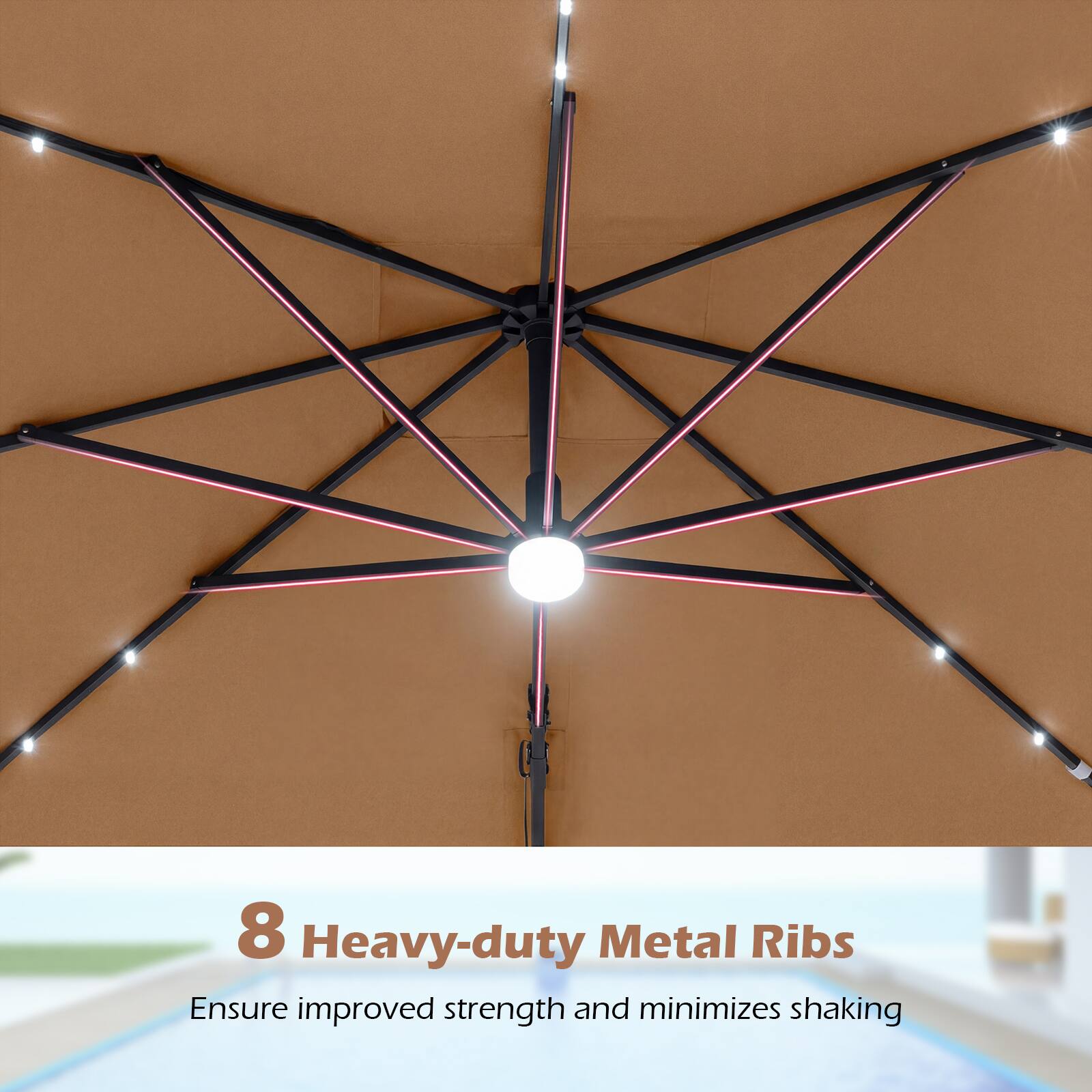 8 Heavy-duty Metal Ribs  
Ensure improved strength and minimizes shaking