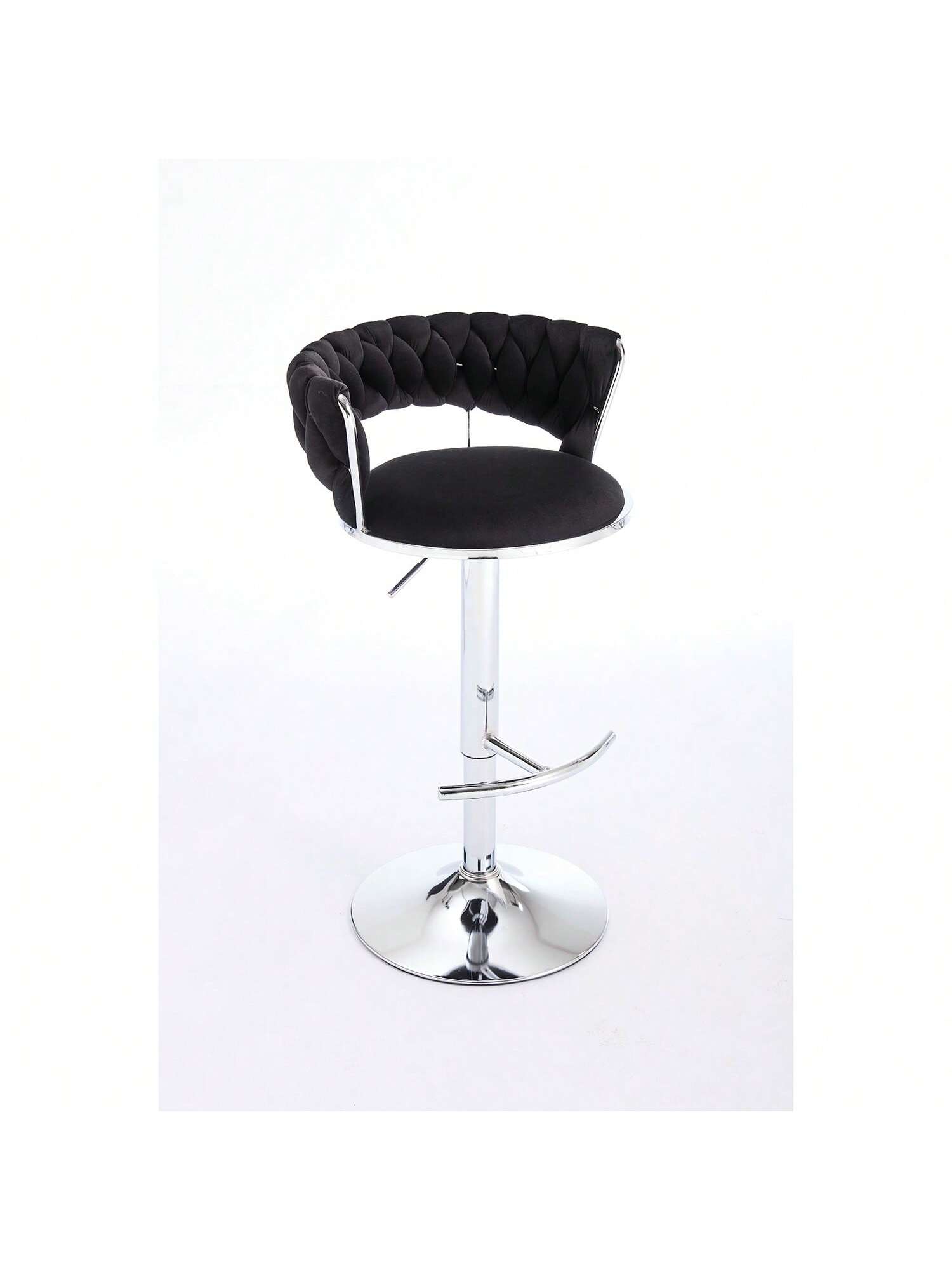 Alt View 5. Trinkets Crazed - Velvet Bar Stools Set Of 2, Modern Swivel Barstools With Woven Backrest, Adjustable Counter Stools - Black.