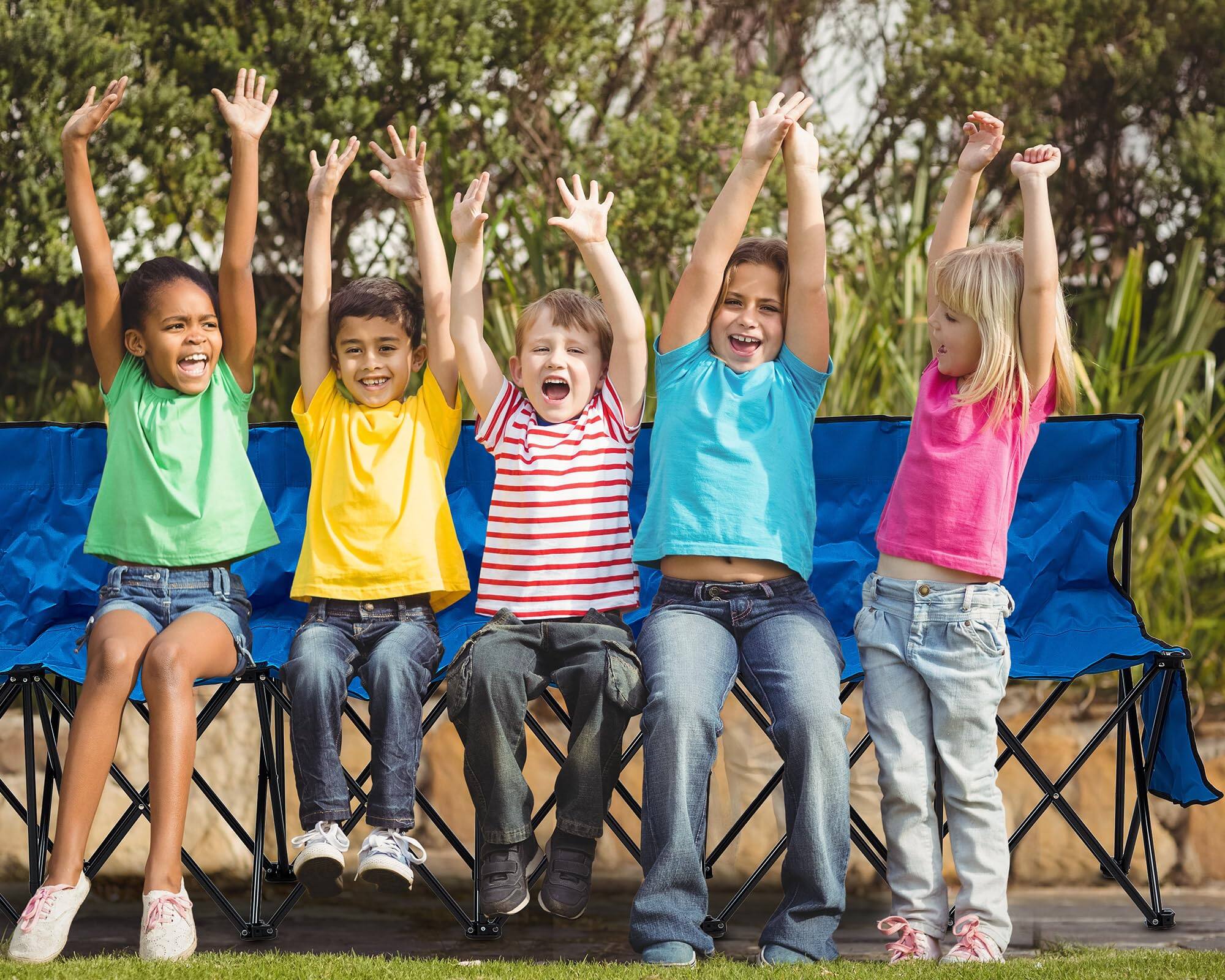 Left. JETRANSPORT - 6 Seats Folding Soccer Bench Chair Portable Team Sports Sideline For Football Camp Travel Events Outdoor - Blue 6 Seats Mesh Seat and Back.