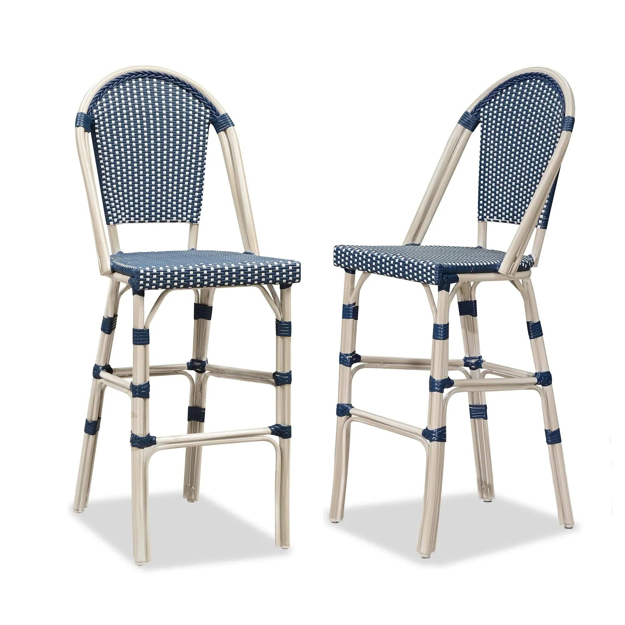 PURPLE LEAF - French Bar Height Bar Stool Set of 2 Patio Bar Chairs with Back Rattan Bar Chairs French Bistro Set - White Frame/Royal Blue-Bar Stool price history on PriceWatchPro