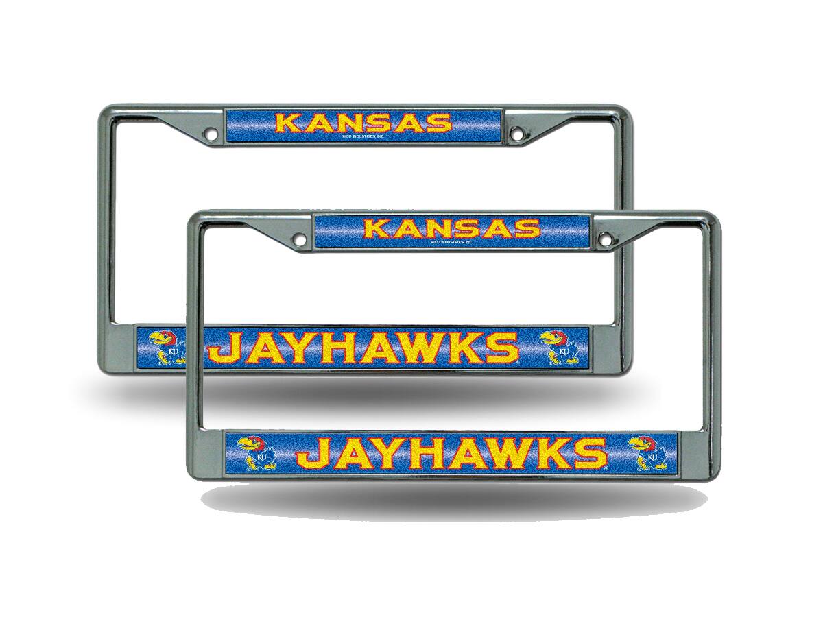 Kansas Jayhawks Sparkly Glitter Bling Look Chrome License Plate Frame - Set of 2 Frames