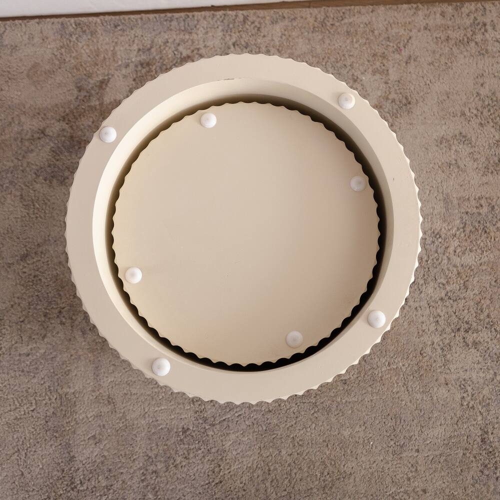 Alt View 10. Loheer - Loheer Beige Nesting Coffee Table Set of 2 Modern Drum Side Table Wave Stripe Round End Table for Living Room - Beige.