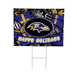 Evergreen Enterprises - Baltimore Ravens 24" x 18" Happy Holidays Christmas Outdoor Staked Yard Sign - Multicolor