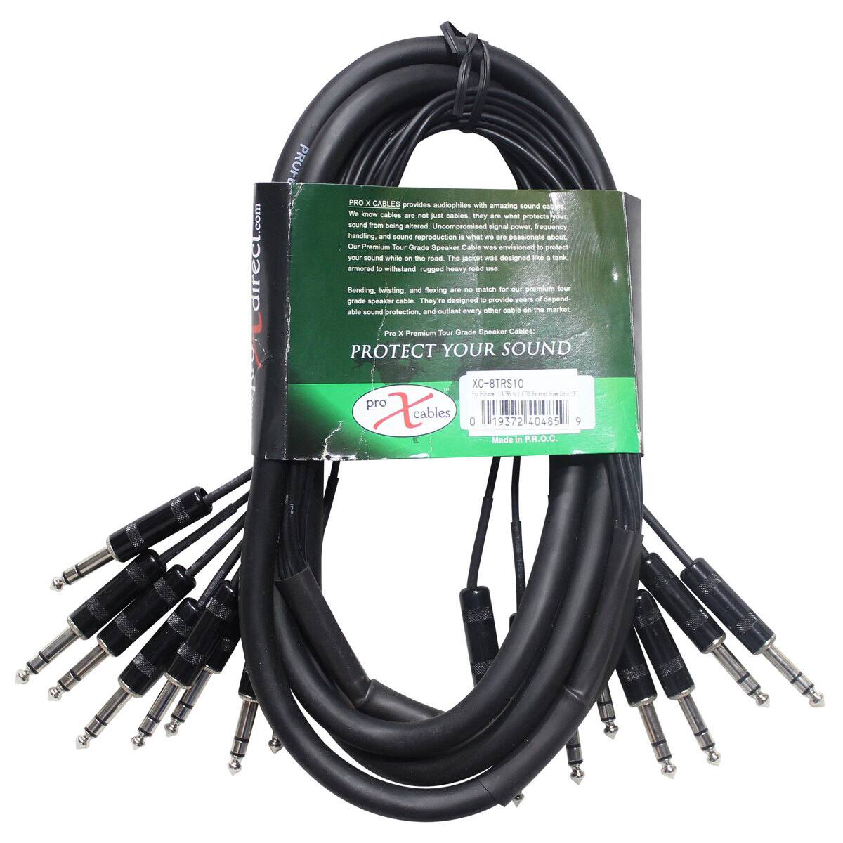 PRO X CABLES provides audiophiles with amazing sound cables. We know cables are not just cables, they are what protects your sound from being altered. Uncompromised signal power, frequency handling, and sound reproduction are what we are passionate about. Our Premium Tour Grade Speaker Cable was envisioned to protect your sound while on the road. The jacket was designed like a tank, armored to withstand rugged heavy-duty use. Bending, twisting, and flexing are no match for our premium tour grade speaker cable. They are designed to provide years of dependable sound protection, and outlast every other cable on the market. Pro X Premium Tour Grade Speaker Cables: PROTECT YOUR SOUND

XC-8TRS10
pro Xable
0 19372 40485 9
Made in P.R.O.C.