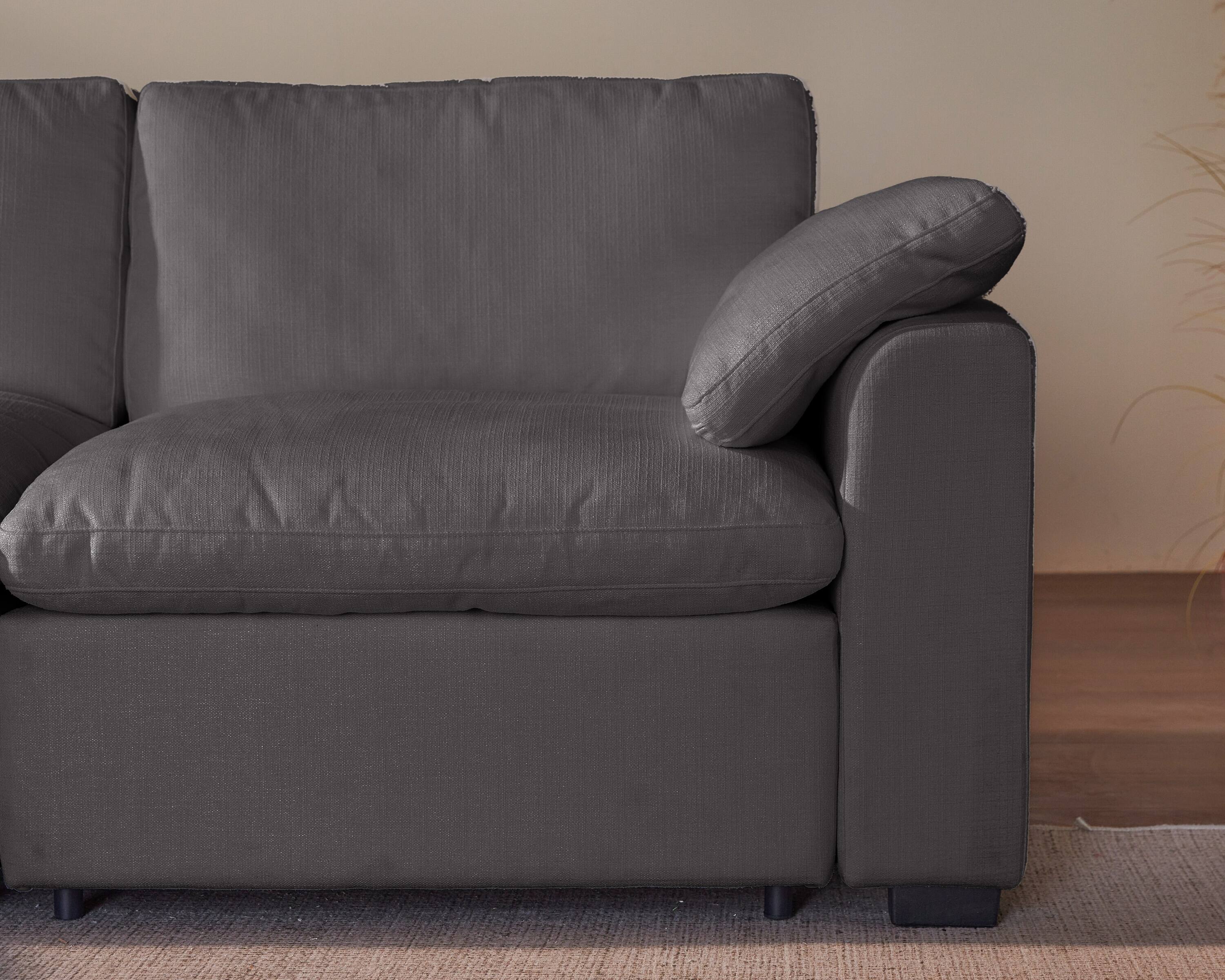 Left. Dyonery - 120-inch modular sectional sofa, 3 Seat U Shaped with storage bench, down-filled, solid wood frame，Grey - Grey.