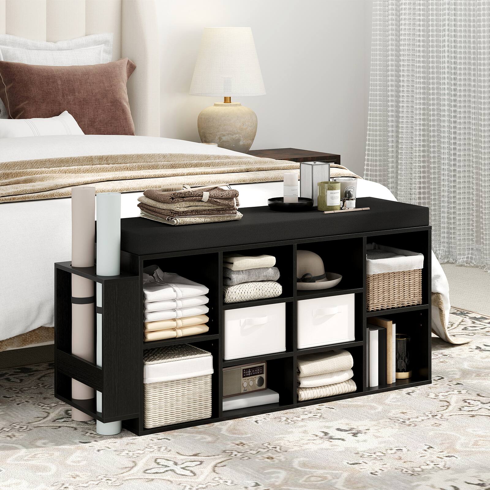 Alt View 3. Gymax - Gymax Shoe Storage Bench w/Umbrella StandPadded Seat Adjustable & Removable Shelves - Black.