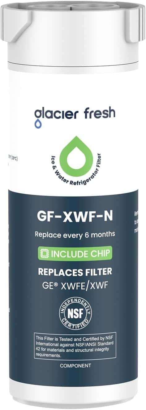 glacier fresh (rrc) Ice Filter & Water Refrigerator GF-XWF-N Replace every 6 months INCLUDE CHIP REPLACES FILTER GEO R XWFE/XWF This Filter is Tested and Certified by NSF International against NSF/ANSI Standard 42 for materials and structural integrity requirements. COMPONENT