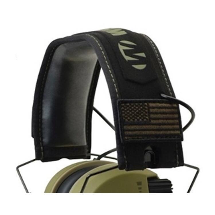 Left. Walkers - Walker's Razor Slim Electronic Shooting Muffs 4-Pack, OD Green - American Flag - Green.