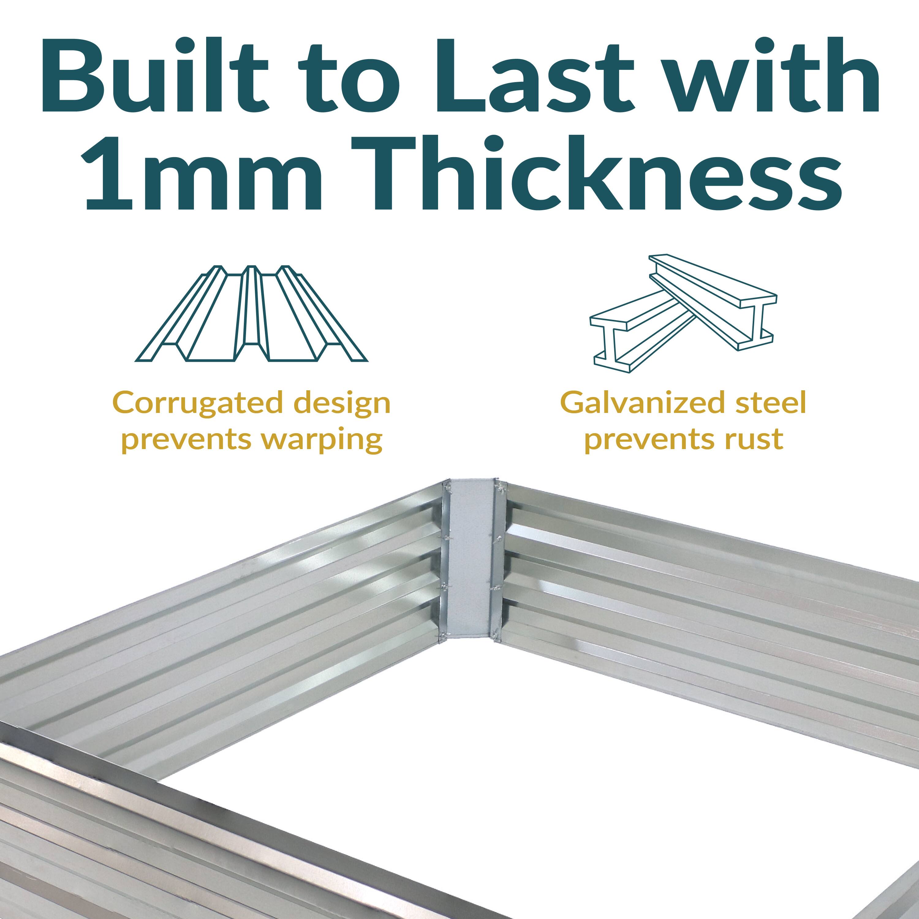 Built to Last with 1mm Thickness

- Corrugated design prevents warping
- Galvanized steel prevents rust
