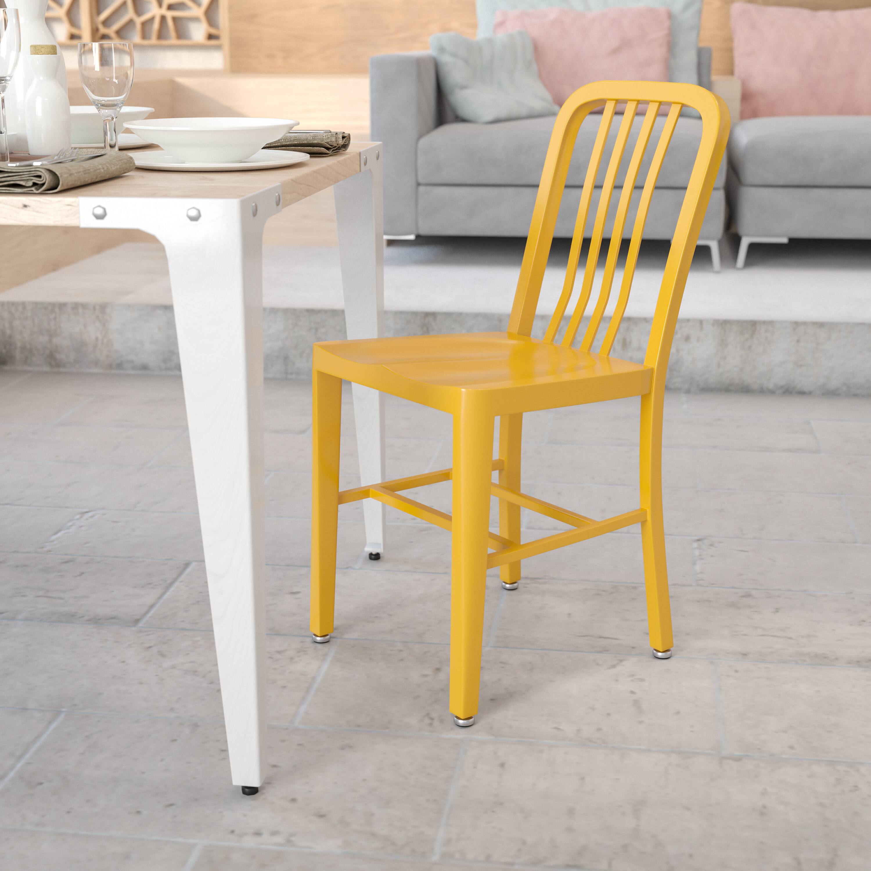 Angle. Flash Furniture - Gael Commercial Grade Yellow Metal Indoor-Outdoor Chair - Yellow.