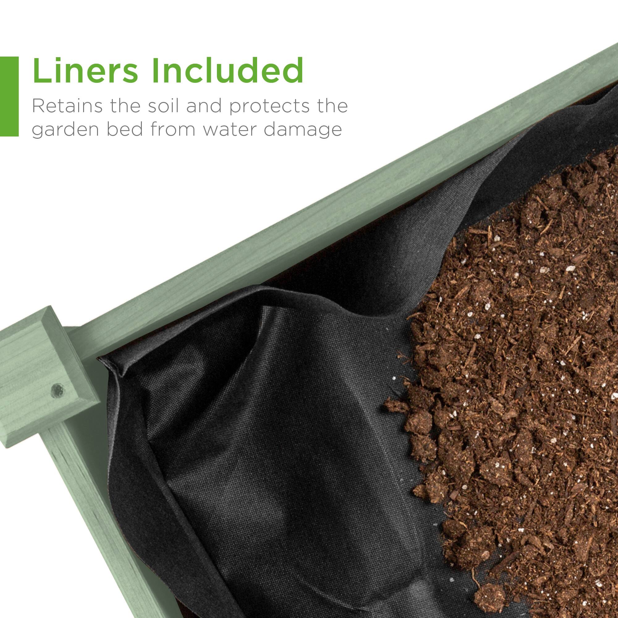 Liners Included  
Retains the soil and protects the garden bed from water damage