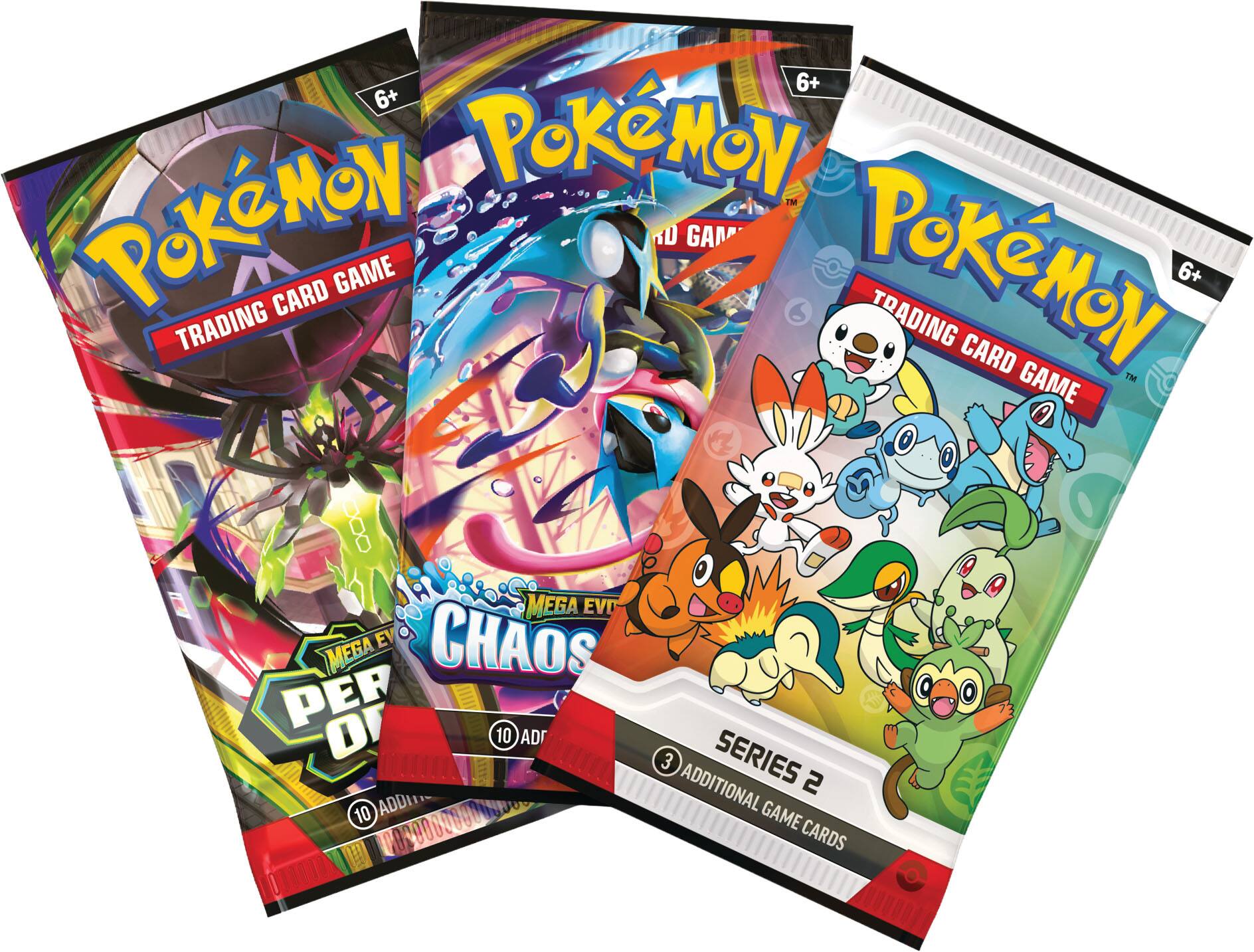 6+ Pokémon Trading Card Game  
Mega Evolution  
Chaos Mega Per  
10 Additional Game Cards  

6+ Pokémon Trading Card Game  
Mega Evolution  
Chaos  
10 Additional Game Cards  

6+ Pokémon Trading Card Game  
Series 2  
3 Additional Game Cards