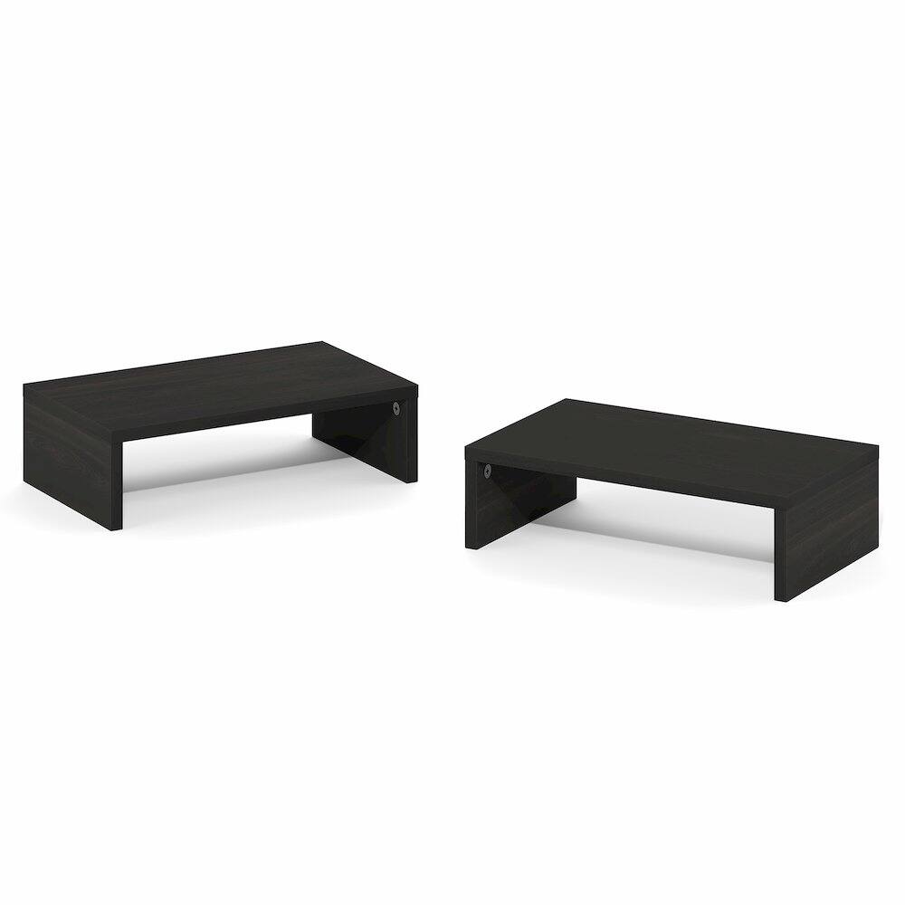 Left. Furinno - CLASSIC Set of 2 Monitor Stand Riser, Dual Monitor Riser, Stackable Separable Laptop Stand for Desk, for Office Supplier - Espresso.