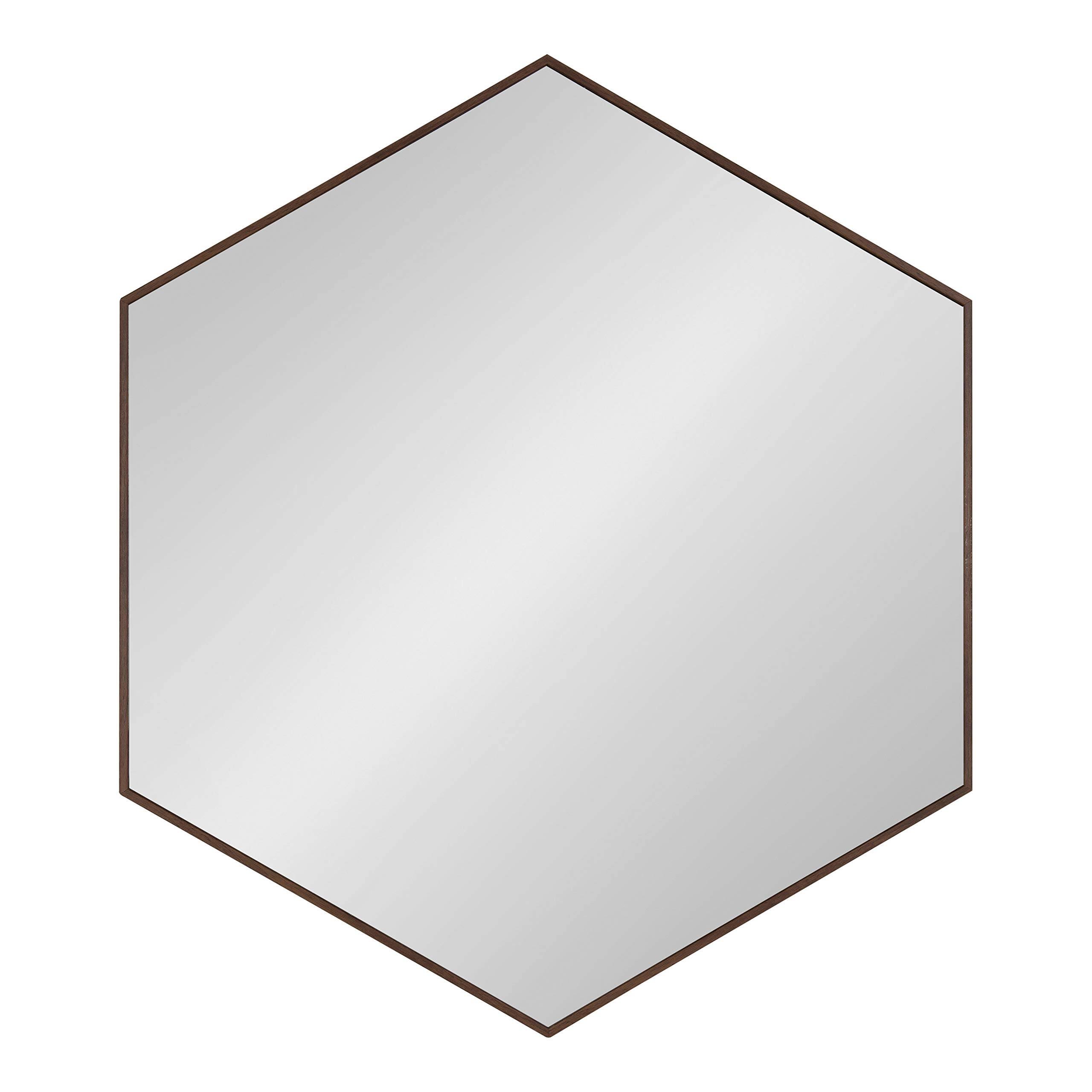Left. Dazzling Pops - Rhodes 6 sided Hexagon Wall Mirror 30 75 Walnut Brown - Natural 31"L x 22"W.