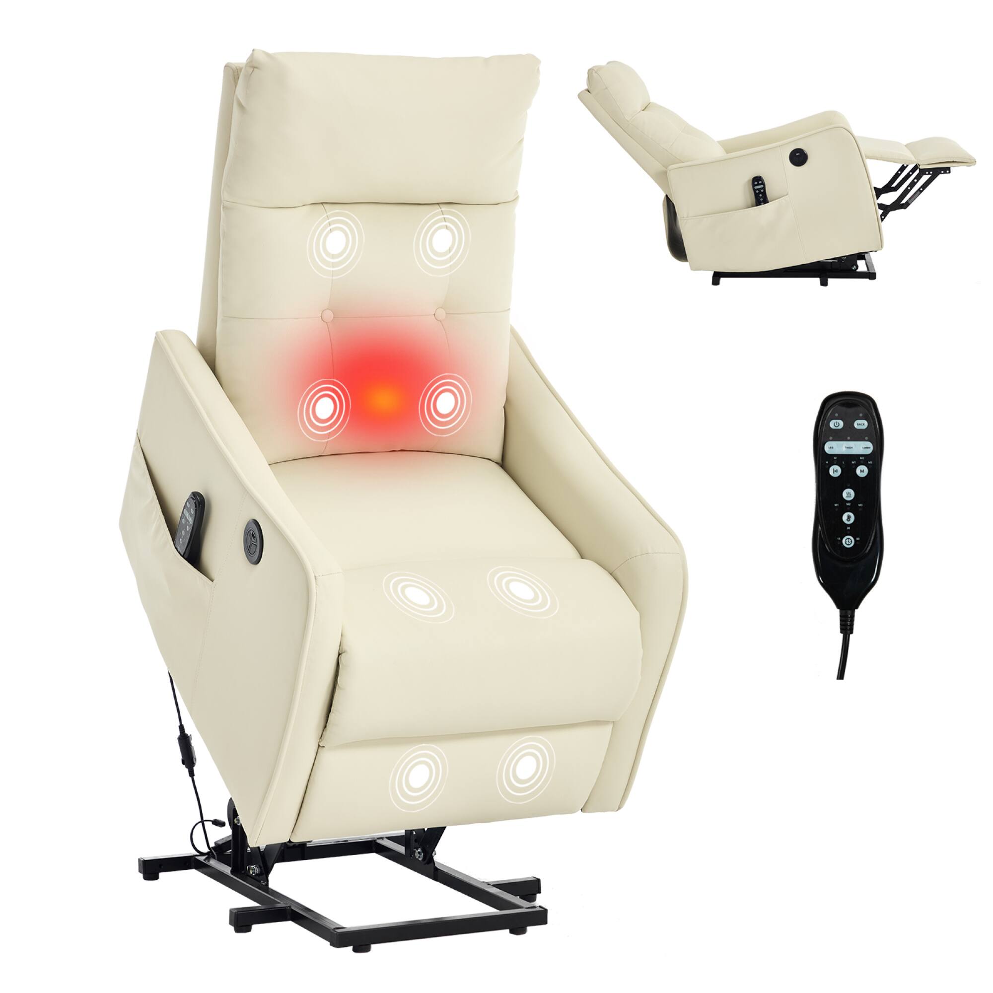 Alt View 8. GOODSILO - Single Motor Power Lift Recliner Chair with Massage and Heat Functions for Enhanced Comfort and Relaxation - Beige.