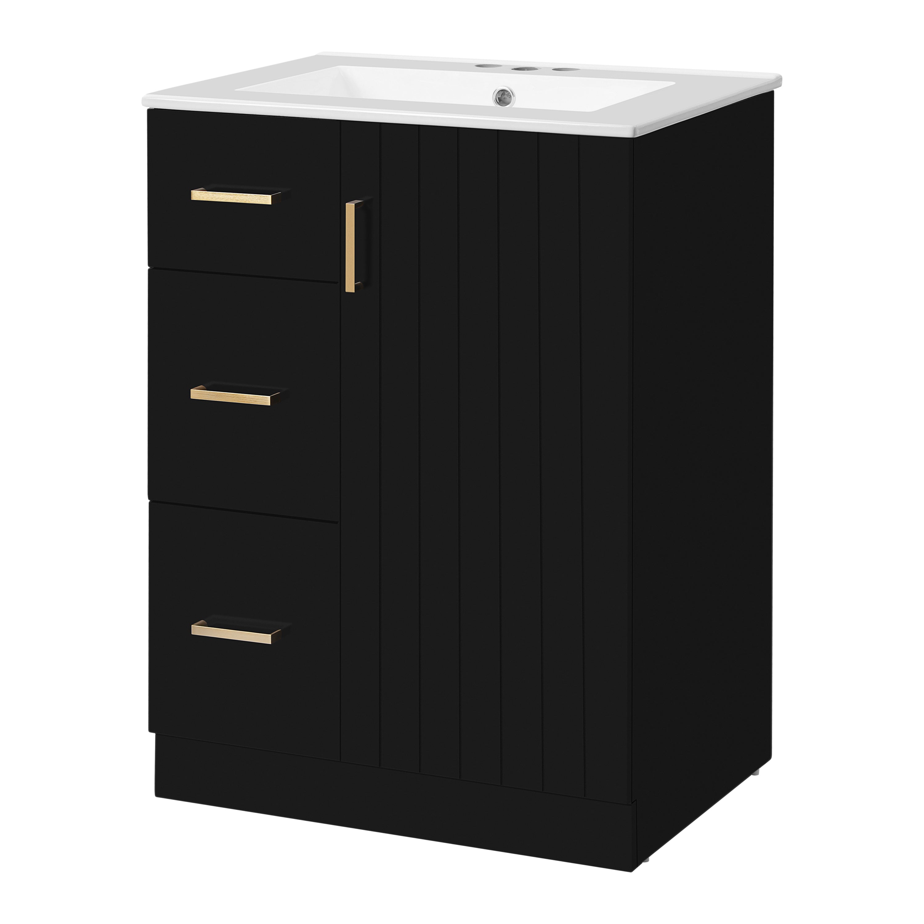 Alt View 10. Boyel Living - 24 Inch Modern Bathroom Vanity with Sink 2 Drawers and Soft Close Door Black - Black.