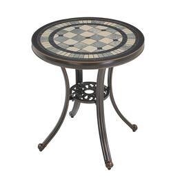 Mondawe - Outdoor Cast Aluminum Round Table with Tiled Lattice Top - Bronze