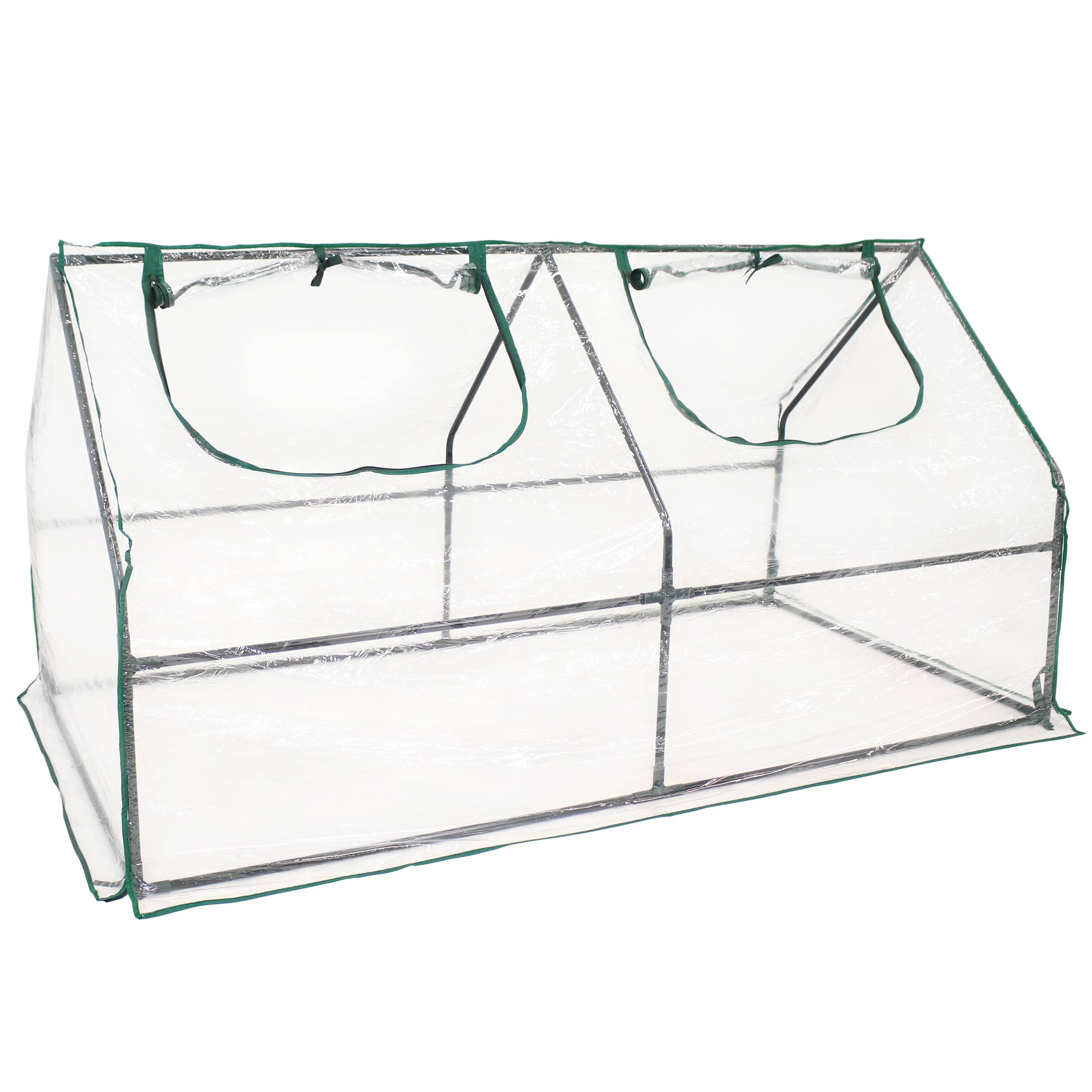 Front. Sunnydaze - Iron PVC Cover Mini Cloche Greenhouse with Zipper - Clear.
