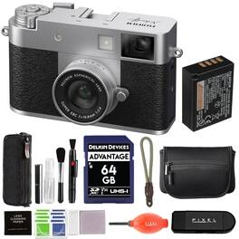Fujifilm - X Half Digital Camera (Silver) Bundle with 64GB SD Card + Camera Pouch + More Advanced Accessories