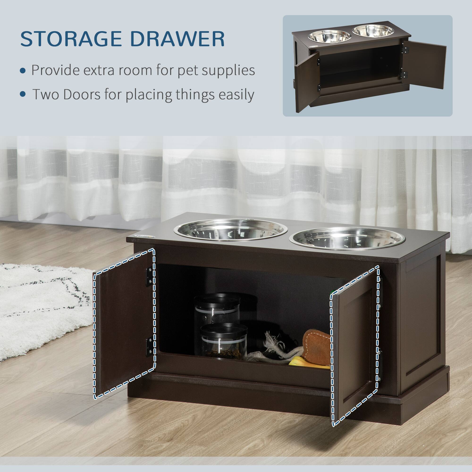 STORAGE DRAWER

- Provide extra room for pet supplies
- Two Doors for placing things easily