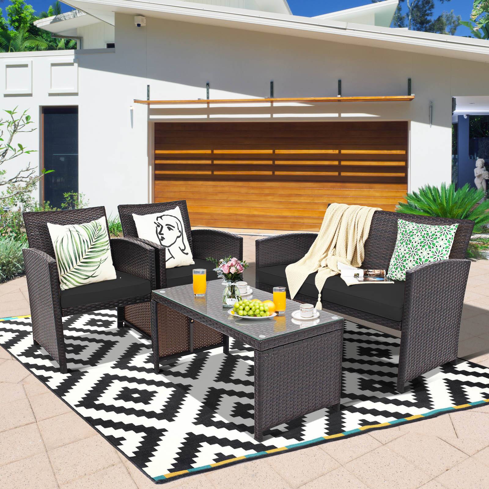 Alt View 8. Gymax - Gymax 8PCS Patio Rattan Furniture Set Cushioned Chair Sofa Table Turquoise - Black.