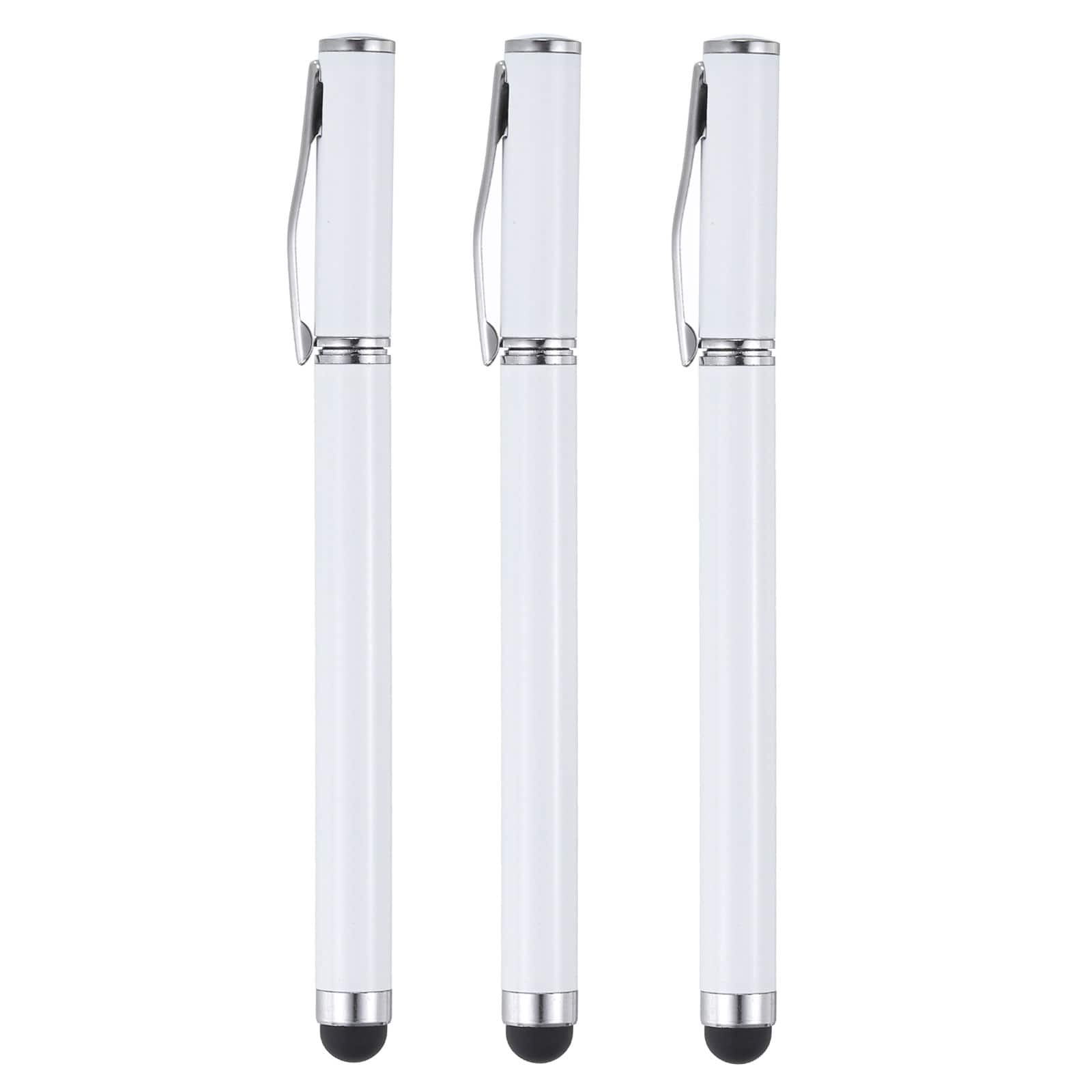 Unique Bargains - 3pcs Ballpoint Pen with Stylus Tip 2 in 1 Ink Pen & Fine Point Rubber Stylus Pens for All Capacitive Touch Screens - White