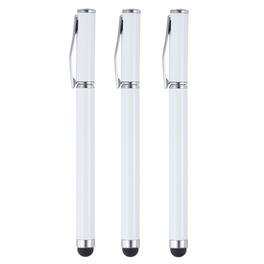 Unique Bargains - 3pcs Ballpoint Pen with Stylus Tip 2 in 1 Ink Pen & Fine Point Rubber Stylus Pens for All Capacitive Touch Screens - White