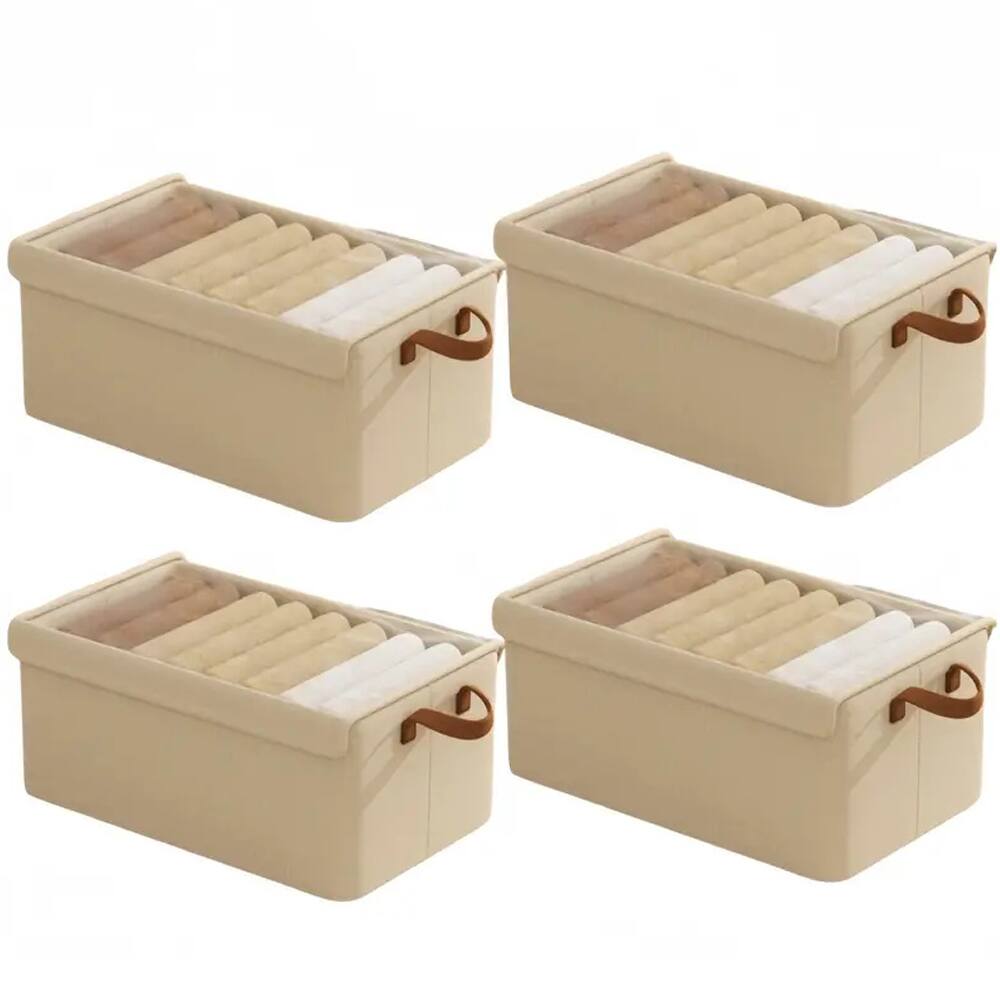 Front. Auledio - 4PCS Large Storage Box, Flat Folding And Folding, Space Saving, With Clear Window Bedroom Closet Organizer,beige.