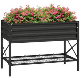 Outsunny - Raised Garden Bed with Galvanized Steel Frame, Storage Shelf and Bed Liner, Elevated Planter Box with Legs - Black