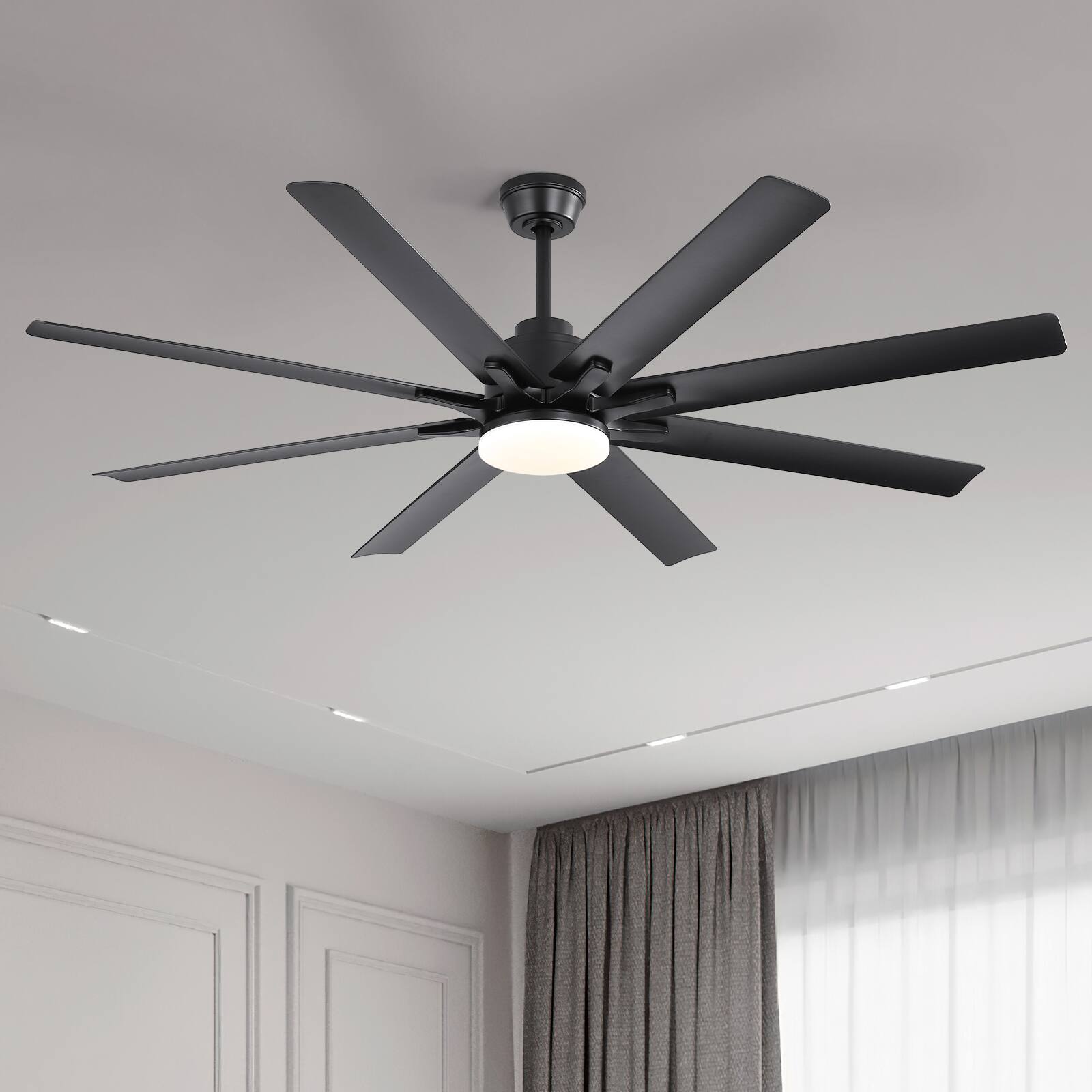 Alt View 5. Sofucor - Large Smart Ceiling Fan with Light, Indoor/Outdoor, Alexa/Google/App Control, 8 ABS Blades, Remote - Black-66inch.