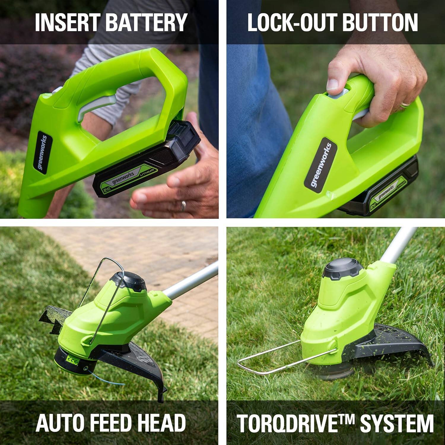 INSERT BATTERY  
LOCK-OUT BUTTON  
AUTO FEED HEAD  
TORQDRIVE™ SYSTEM