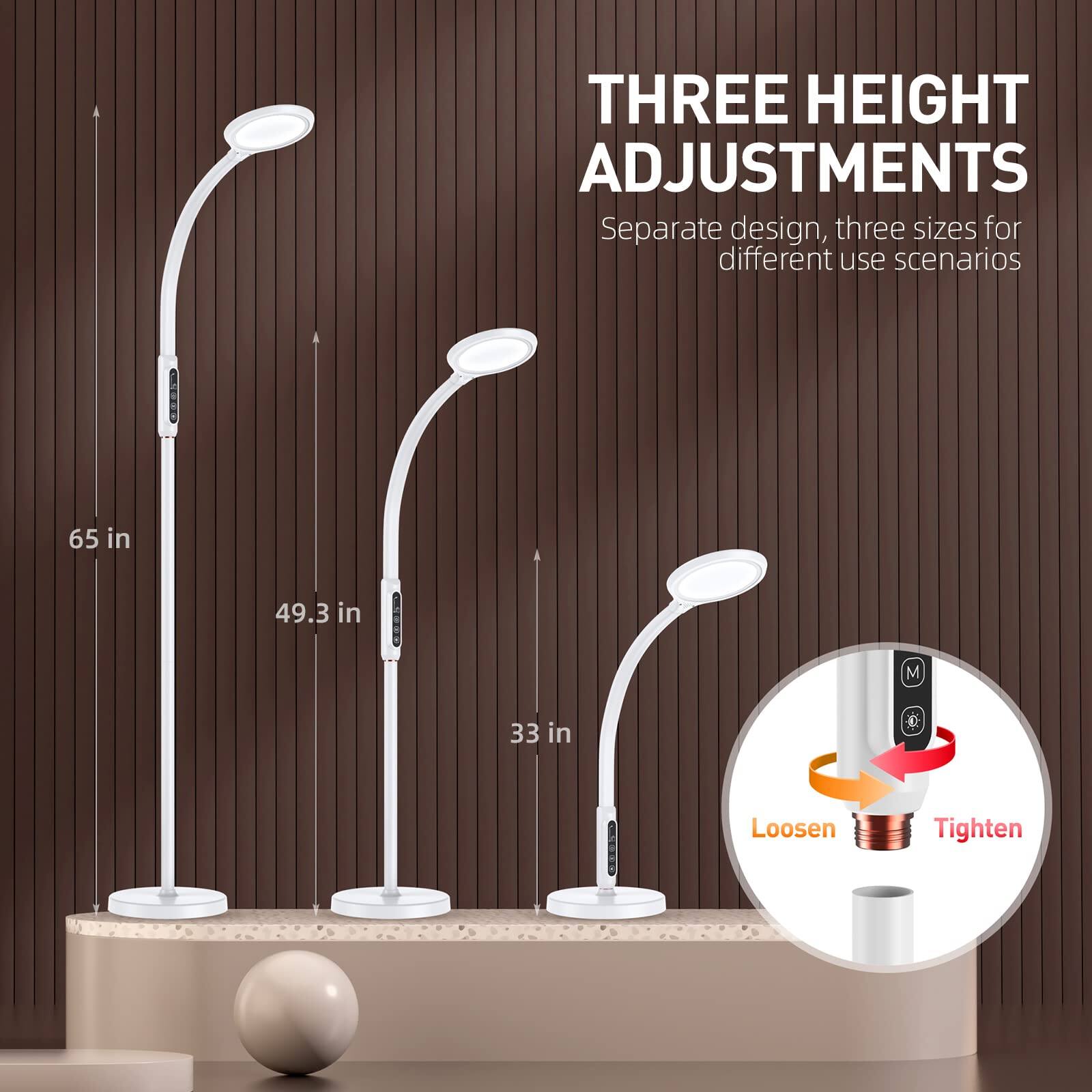 THREE HEIGHT ADJUSTMENTS  
Separate design, three sizes for different use scenarios  

65 in  
49.3 in  
33 in  

Loosen  
Tighten